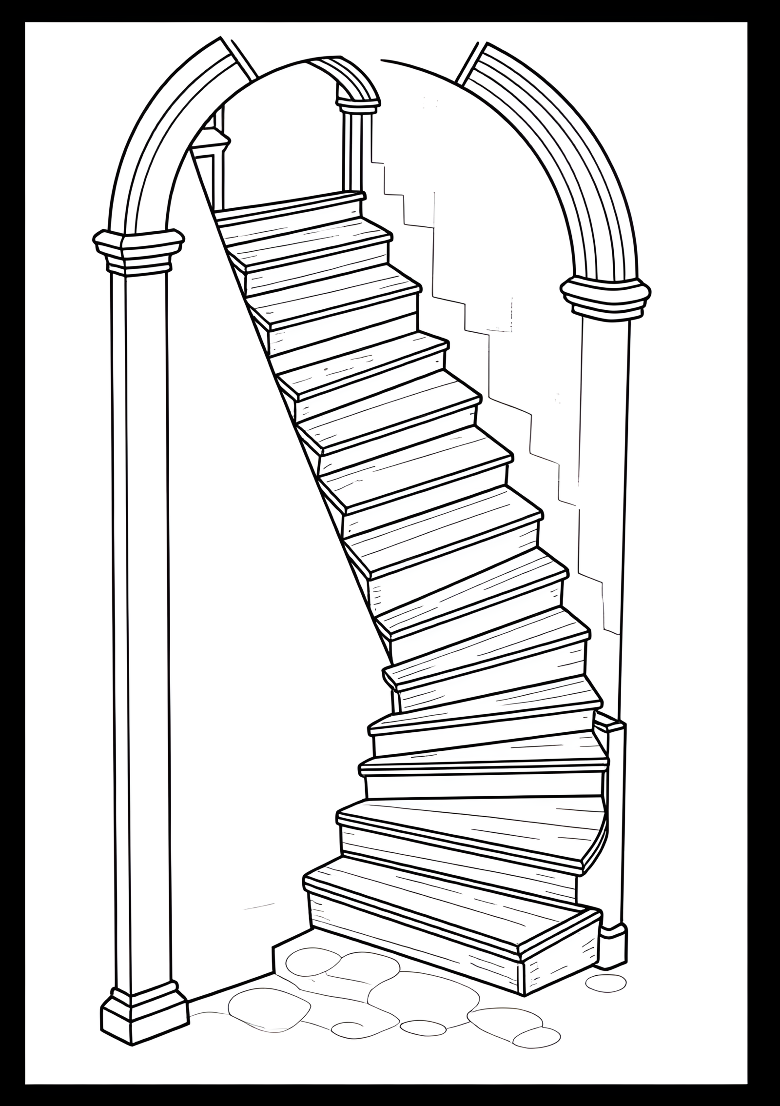 Coloriage Escaliers Monastiques Vue du Haut Simple Design, variante 3