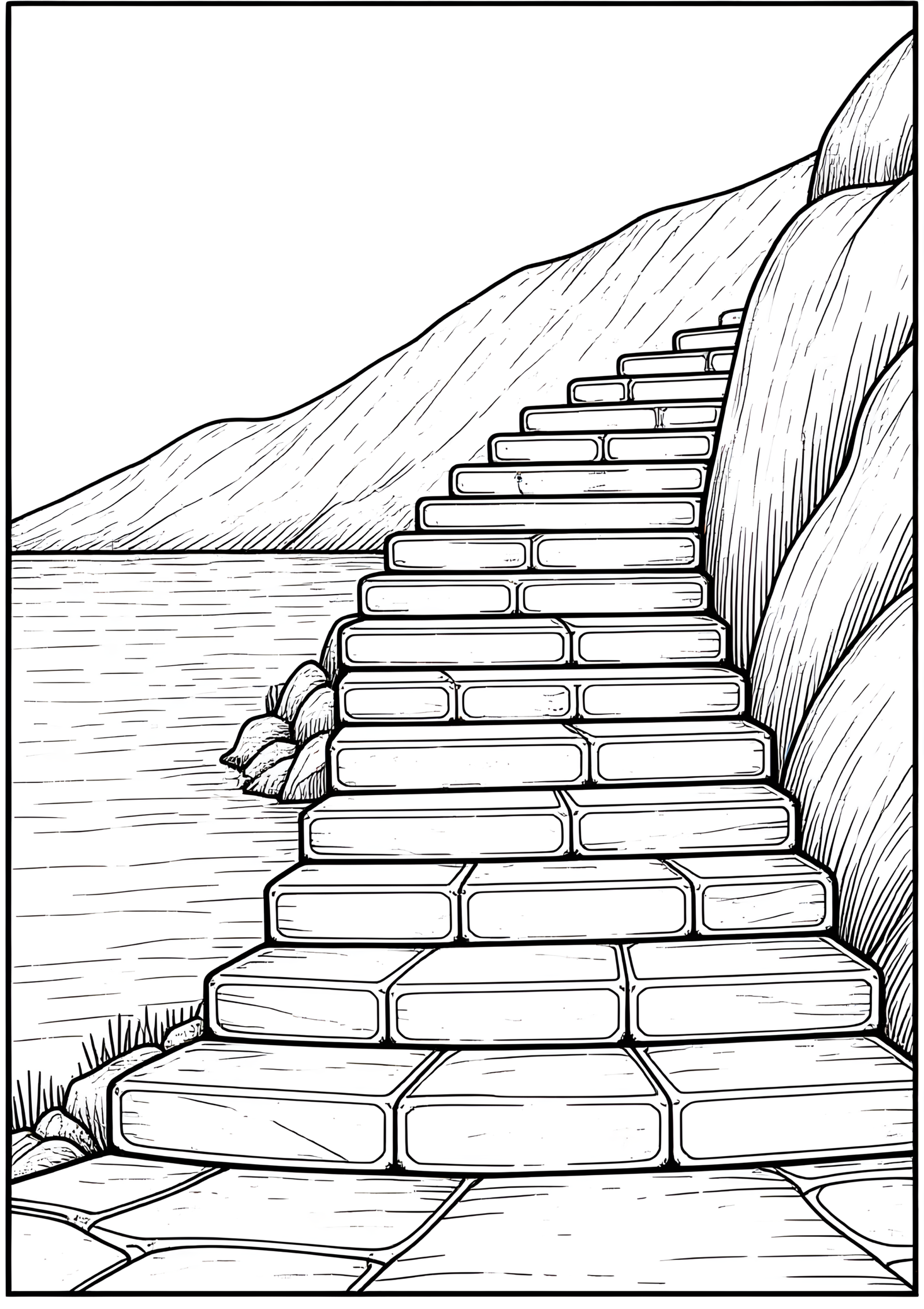 Coloriage Escalier de Monastère Montagnard Vue Frontale, variante 3