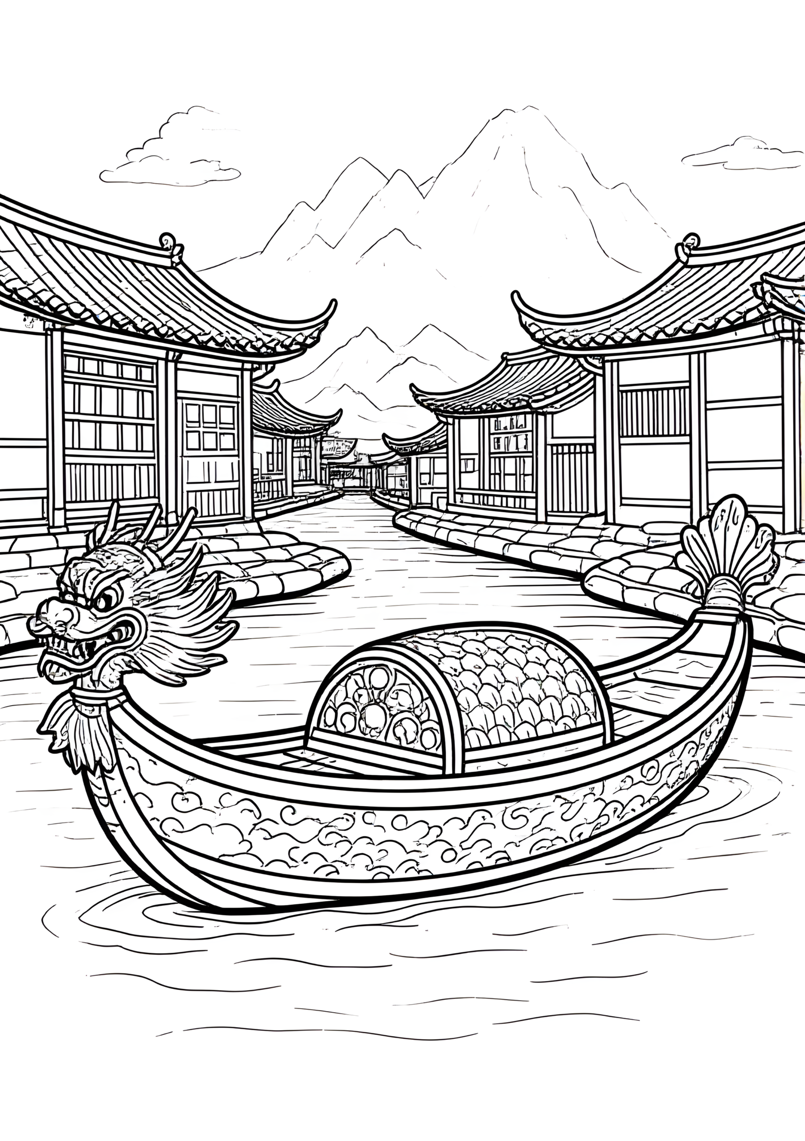 Coloriage Embarcation chinoise dragon-boat, variante 3