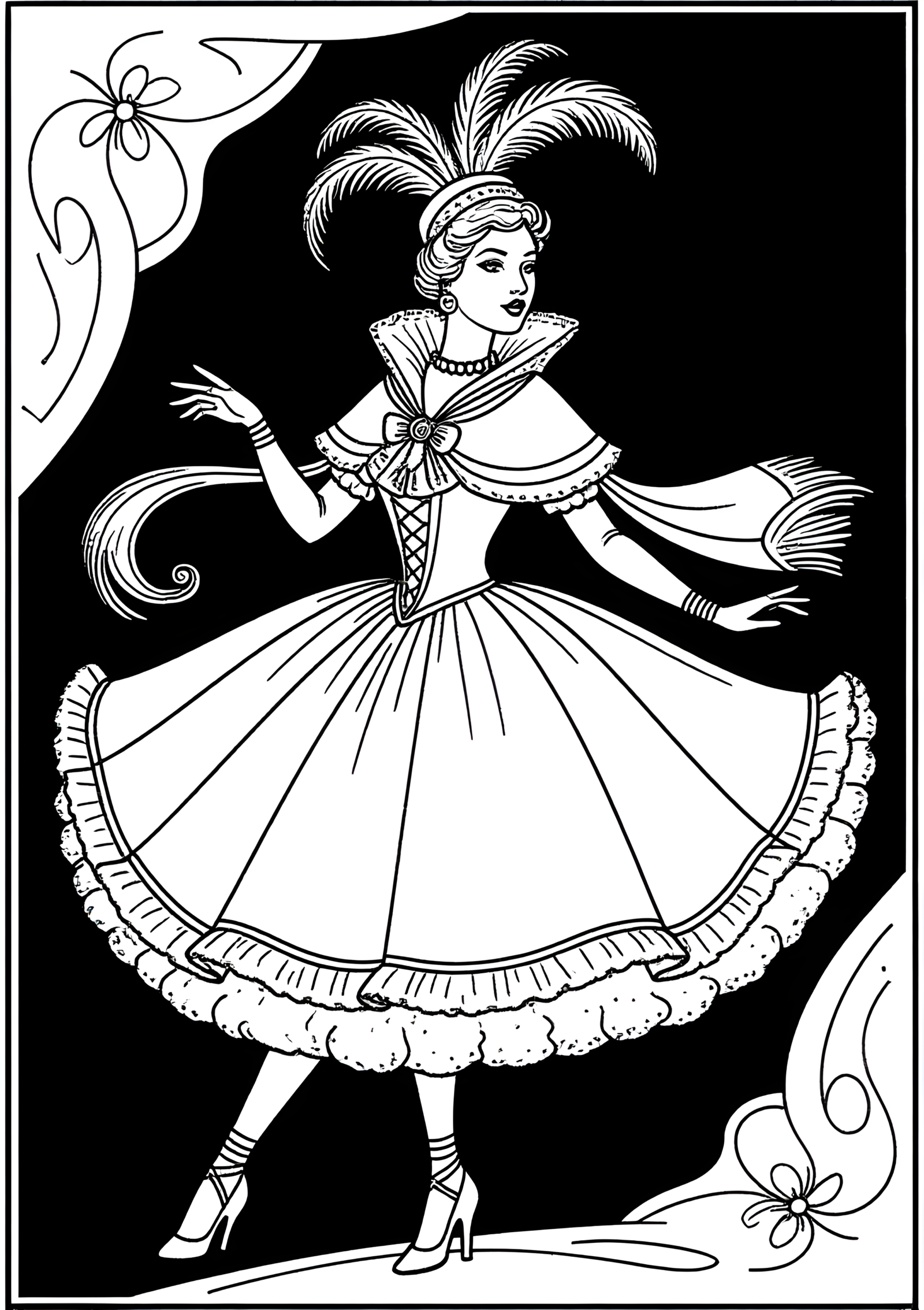 Coloriage Robe Poodle des Années 1950, variante 3