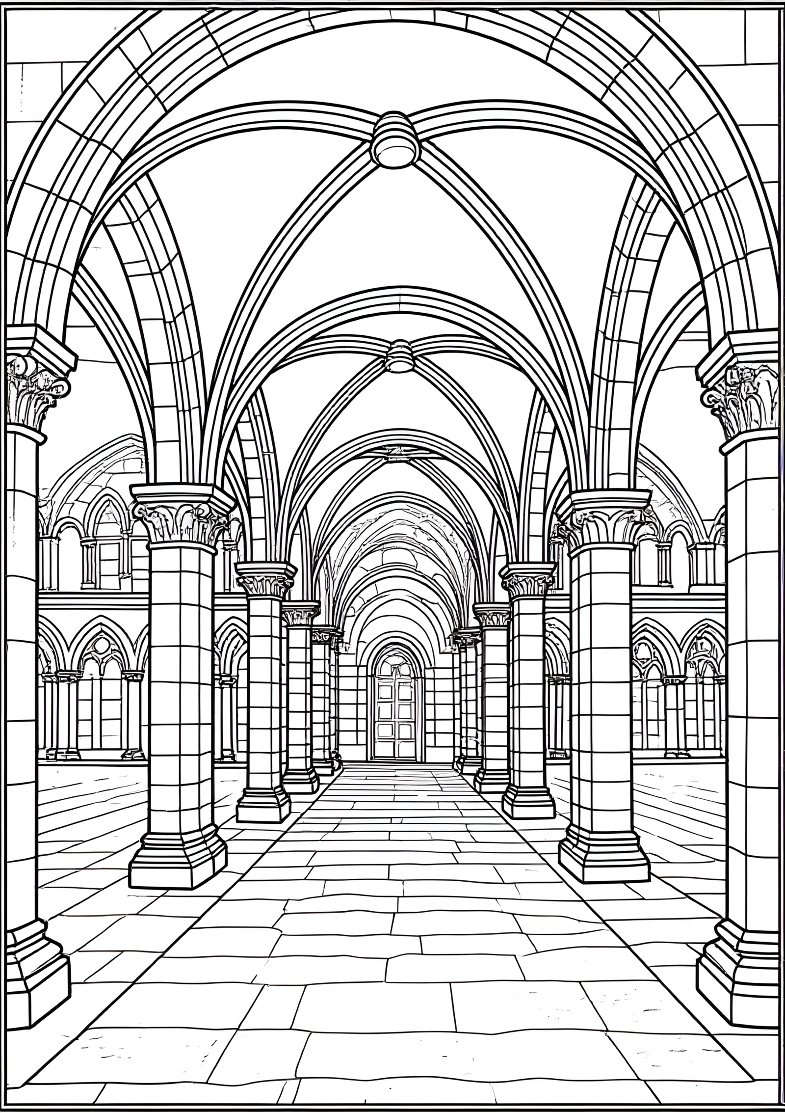 Coloriage Arcade Bordant un Quadrilatère Universitaire, variante 3