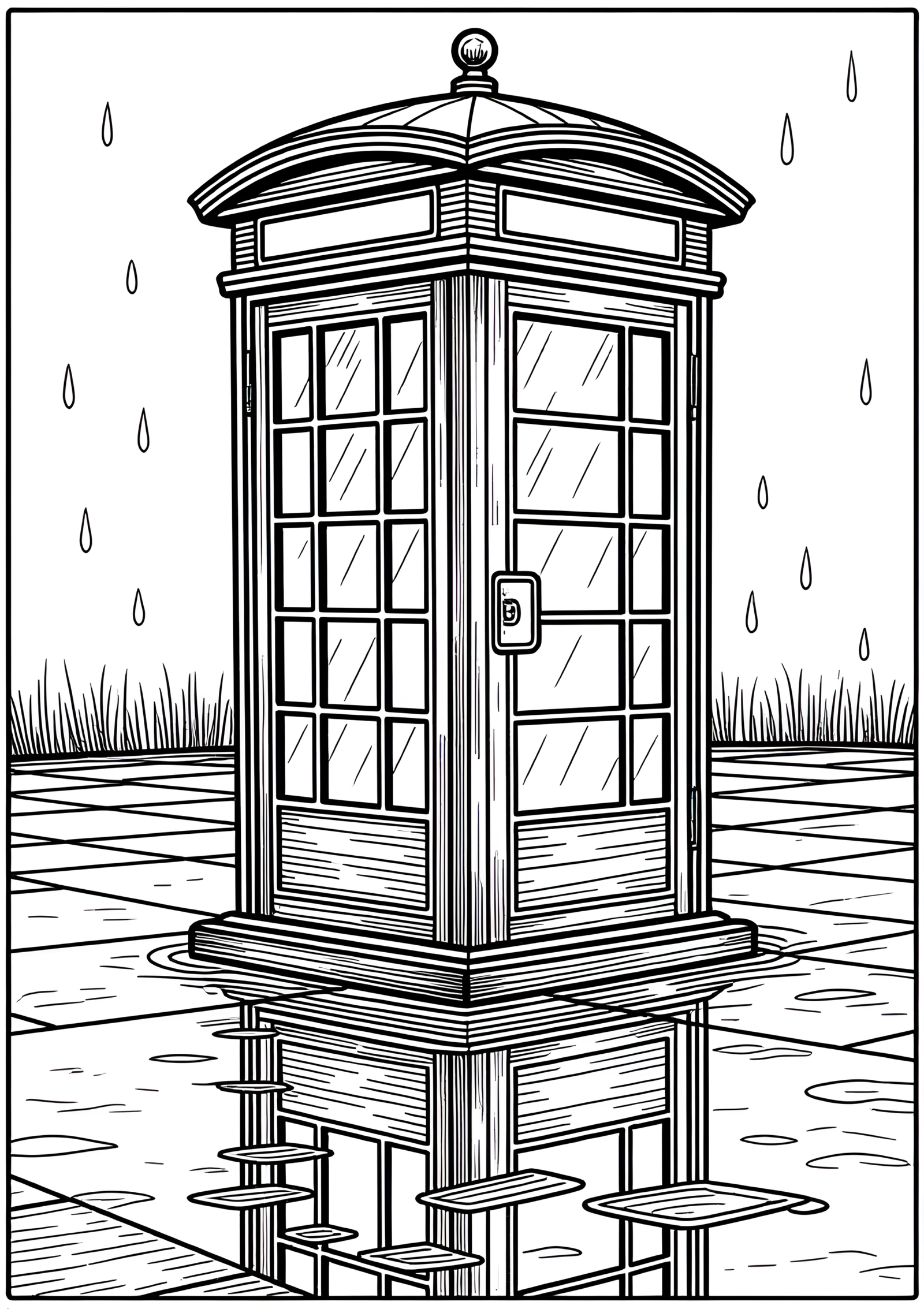 Coloriage Cabine Téléphonique Néerlandaise à Toit Pointu, variante 3
