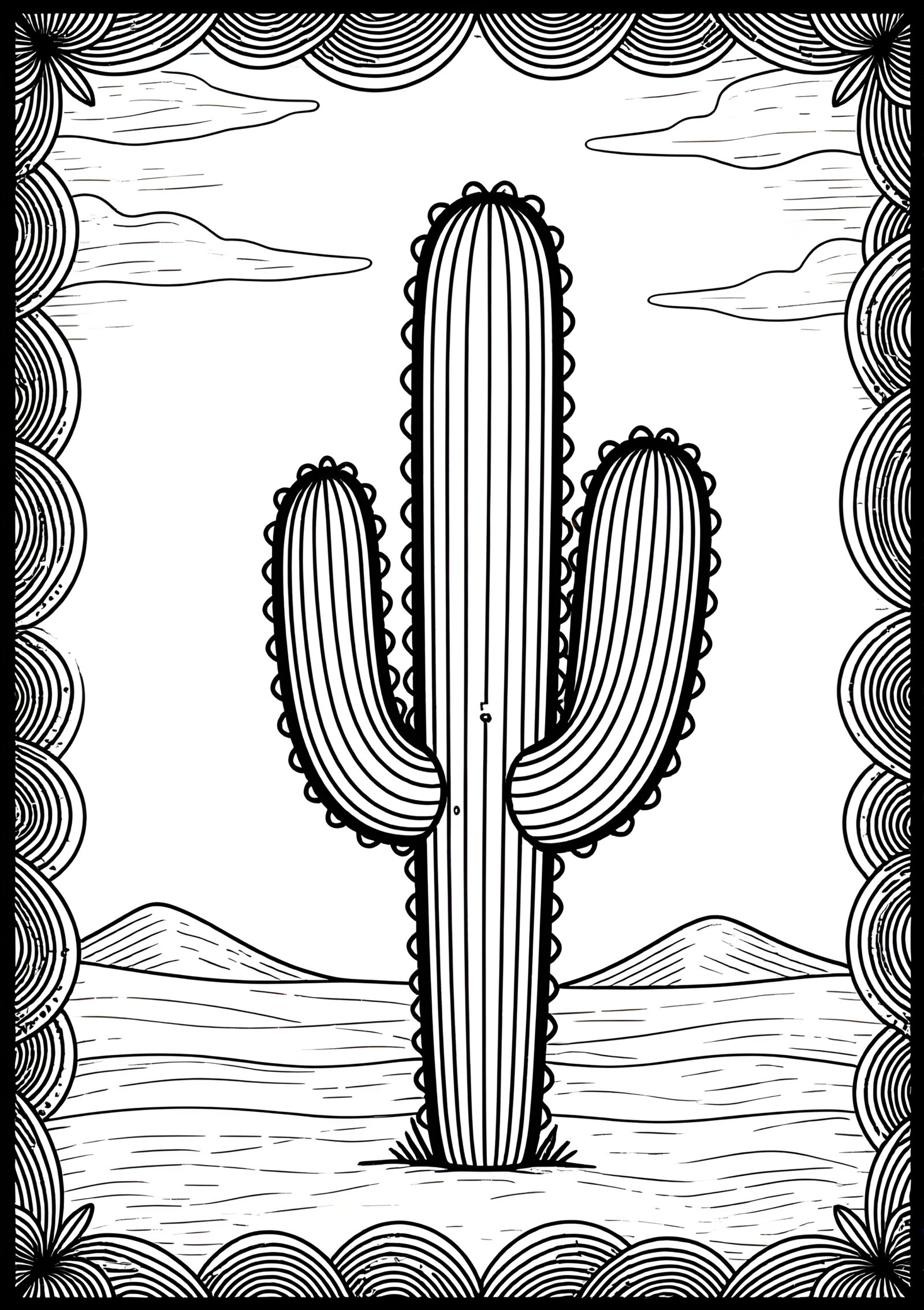Coloriage Cactus Baril Au Couchant, variante 3