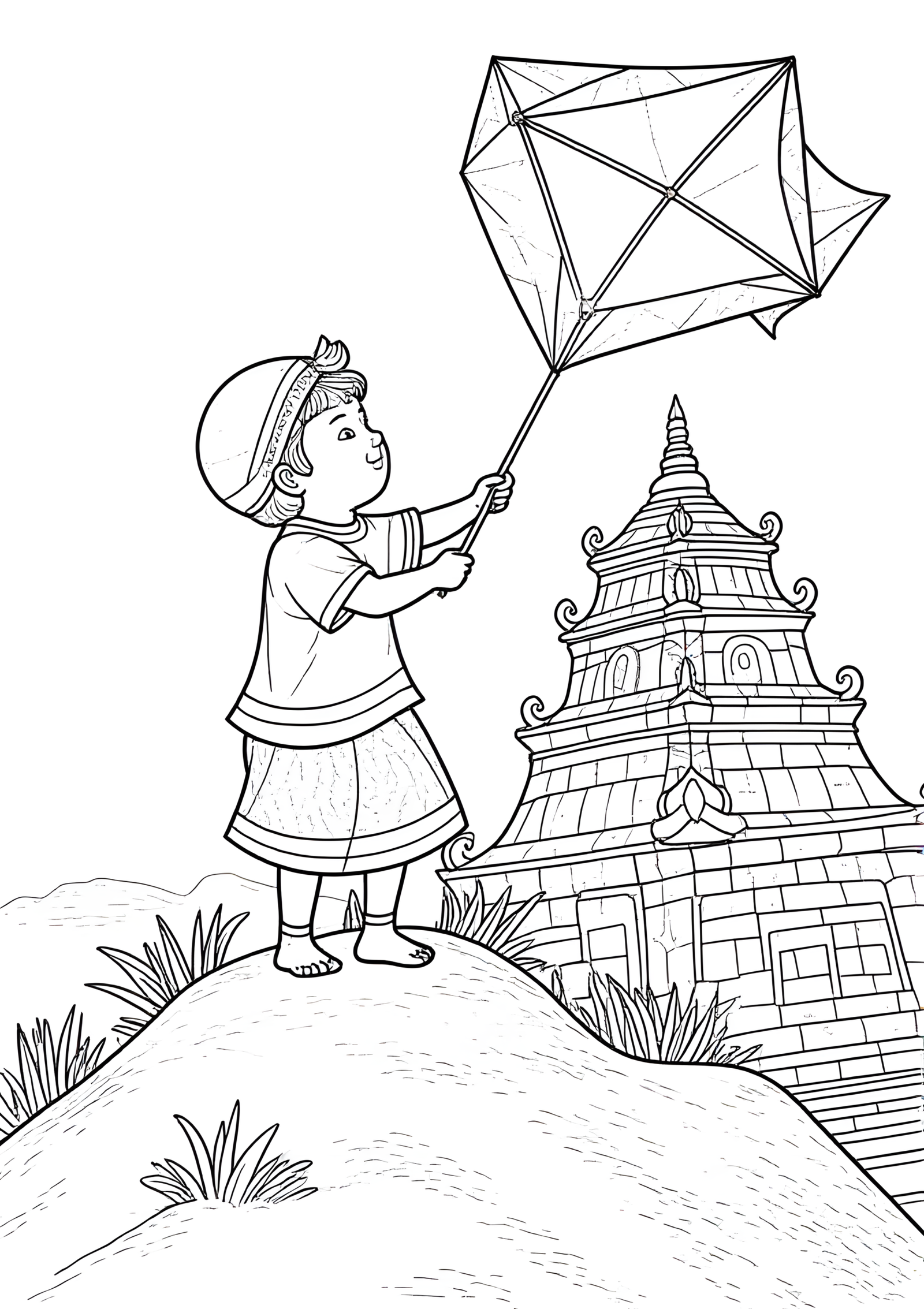 Coloriage Cerf-Volant Indonésien En Fête, variante 3