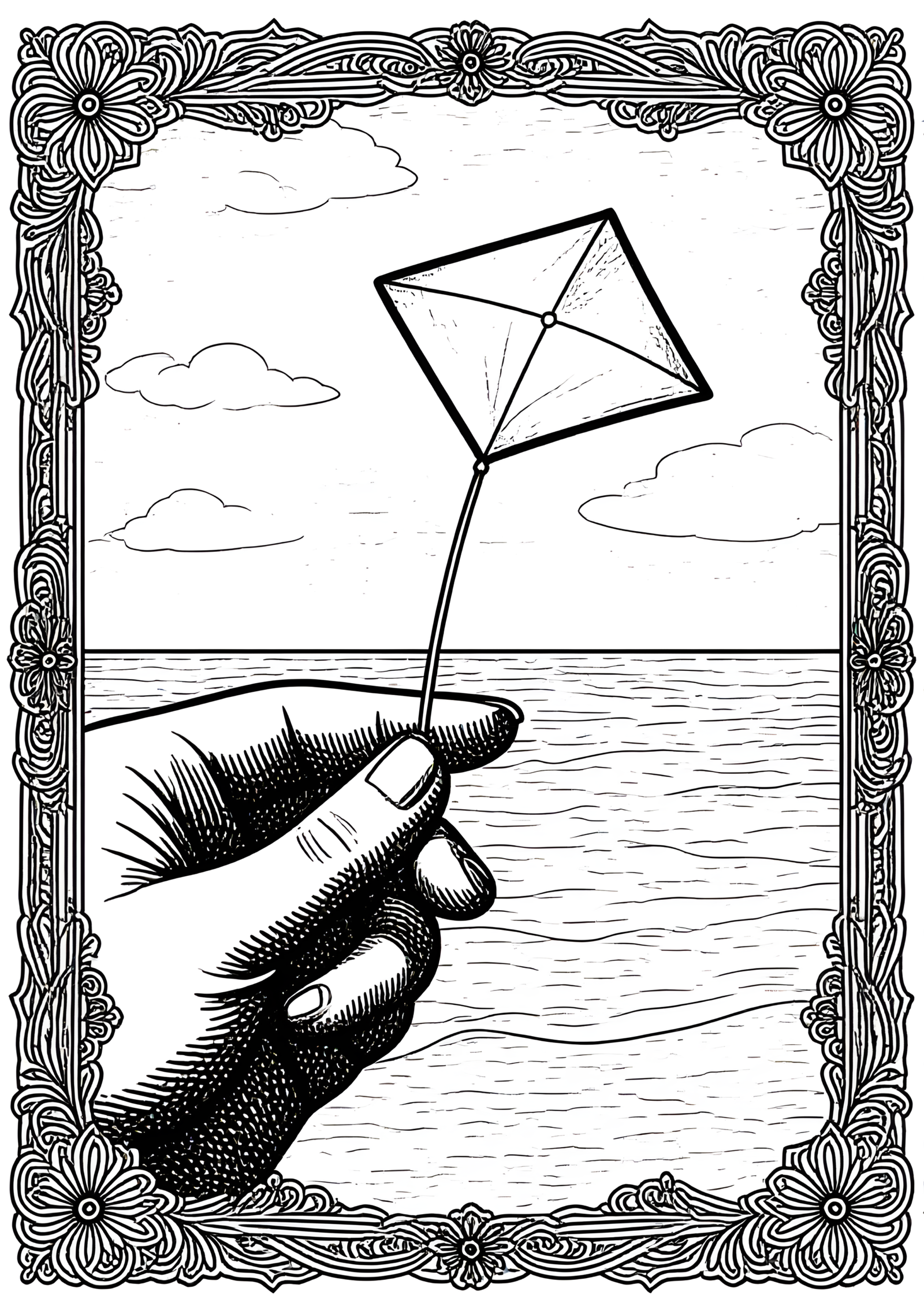 Coloriage Cerf-Volant Miniature Entre Deux Doigts, variante 3