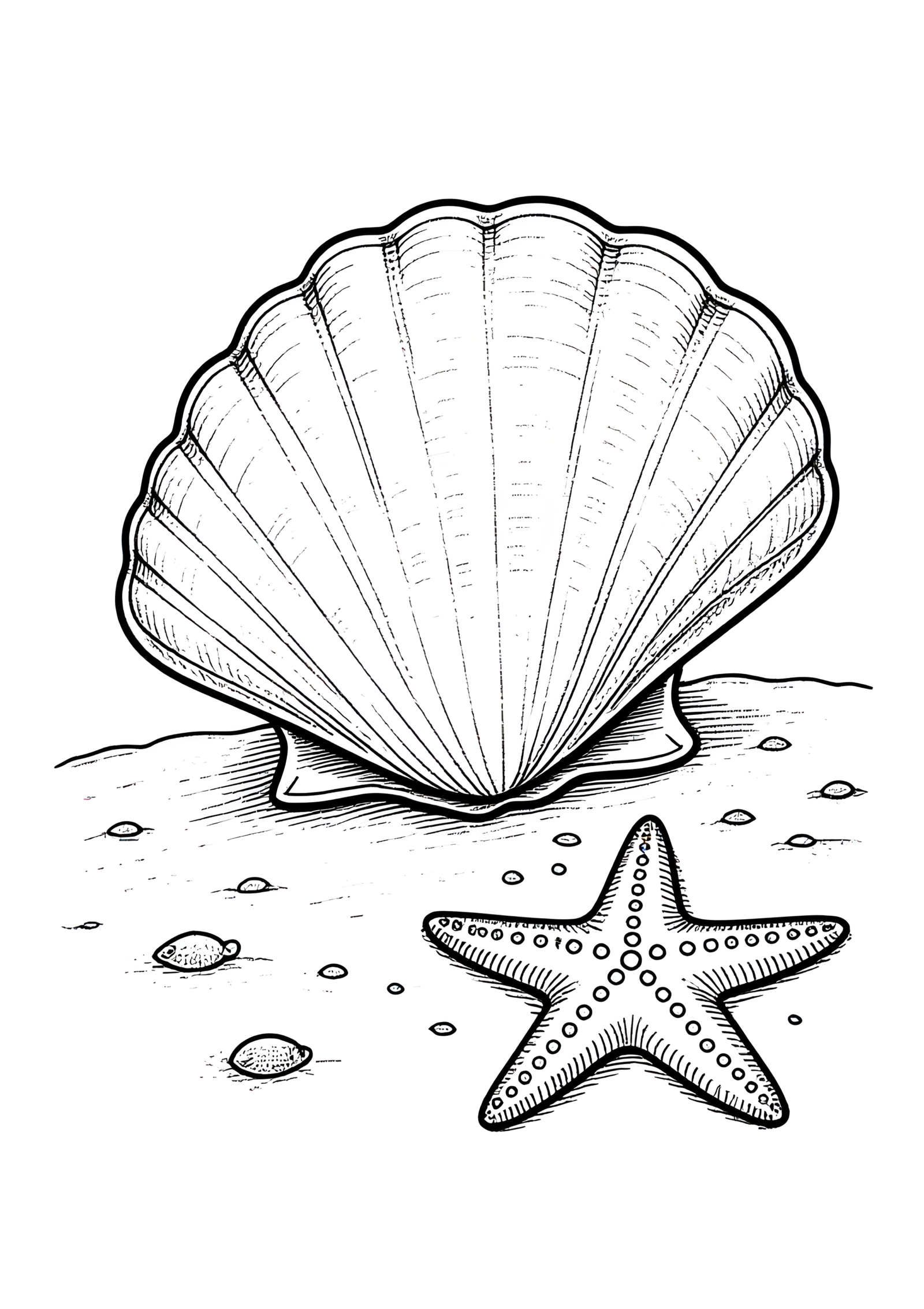 Coloriage Coquille Saint-Jacques Enfouie Dans Le Sable, variante 3