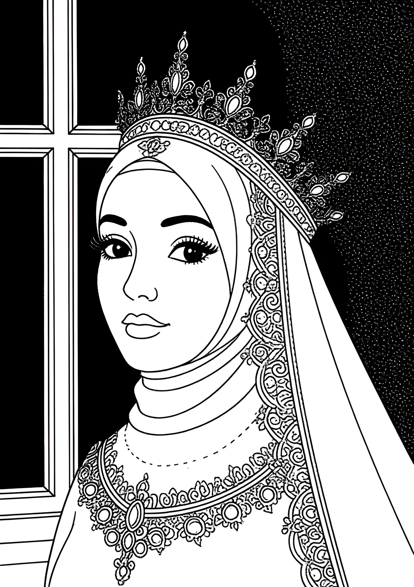 Coloriage Couronne de mariée marocaine en argent et corail, variante 3