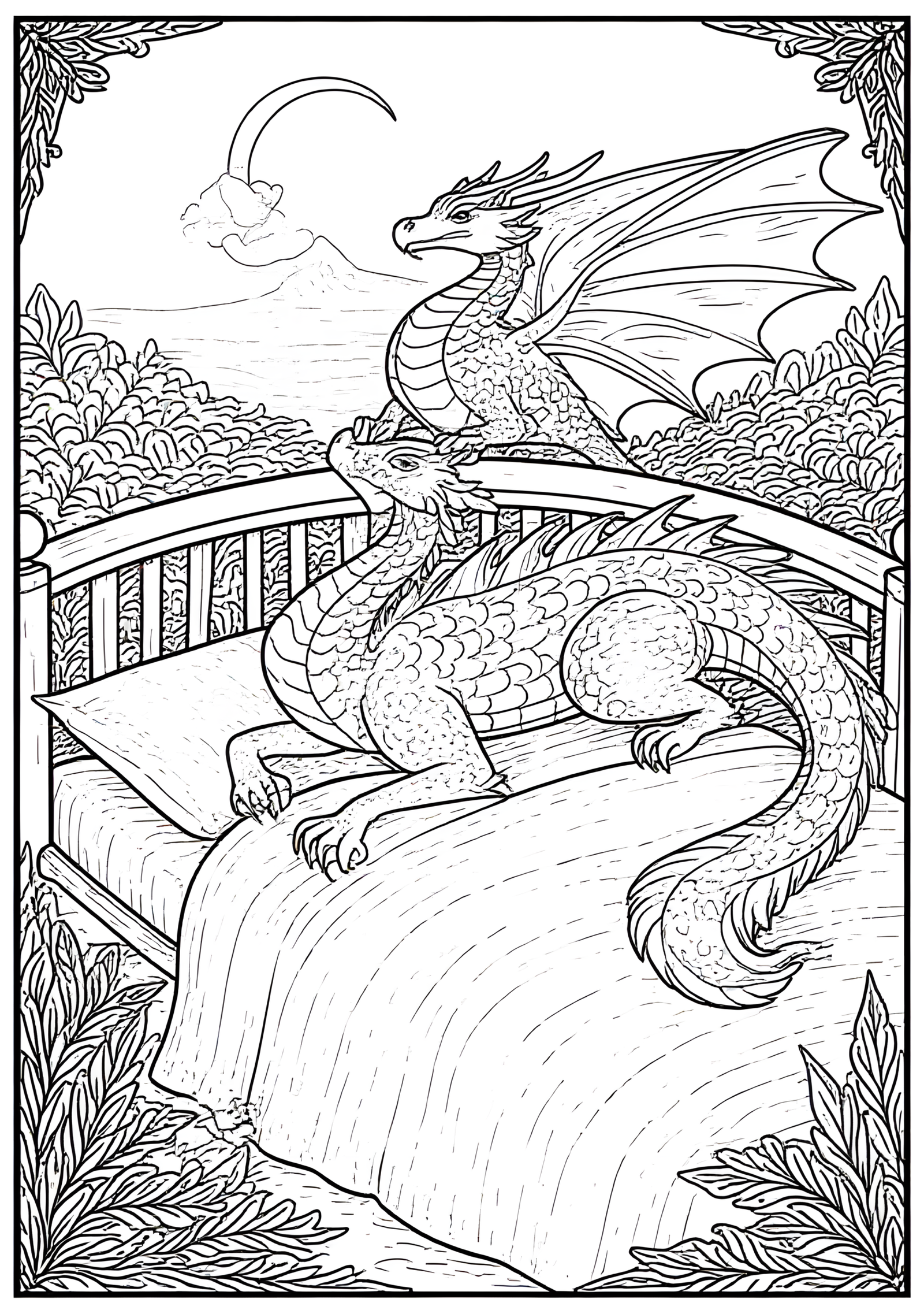 Coloriage Dragon de Feu Dormant sur un Lit de Braises, variante 3