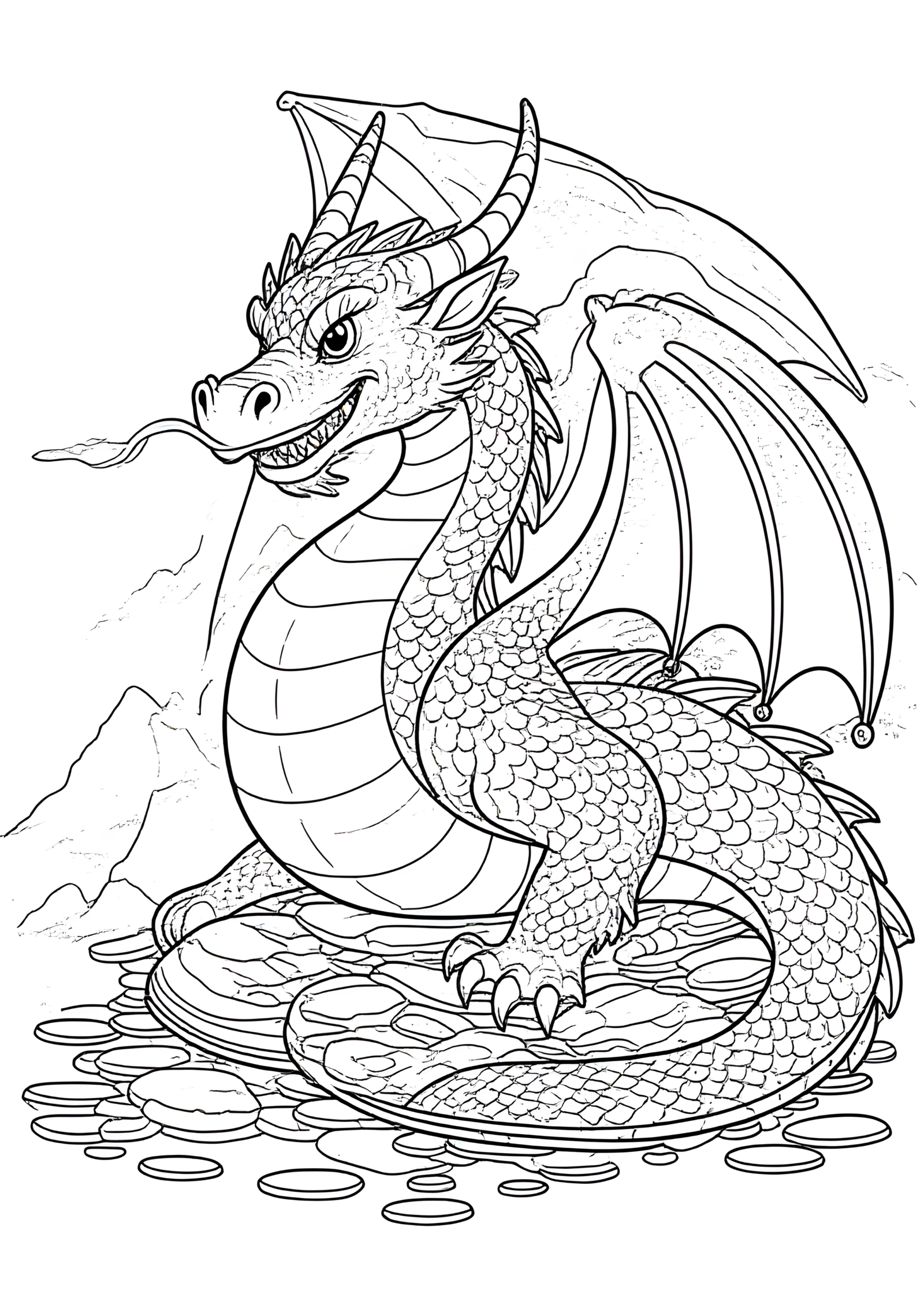 Coloriage Dragon de Montagne au Trésor, variante 3