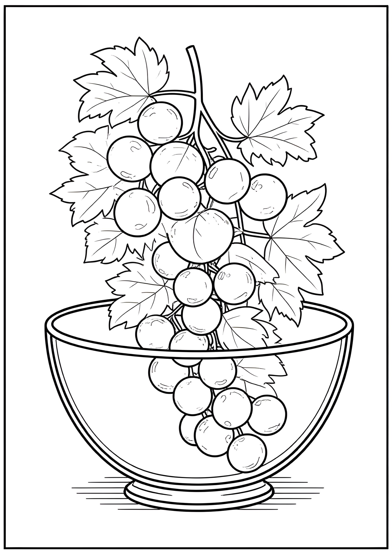 Coloriage Grappe de Raisins dans un Bol en Verre, variante 3