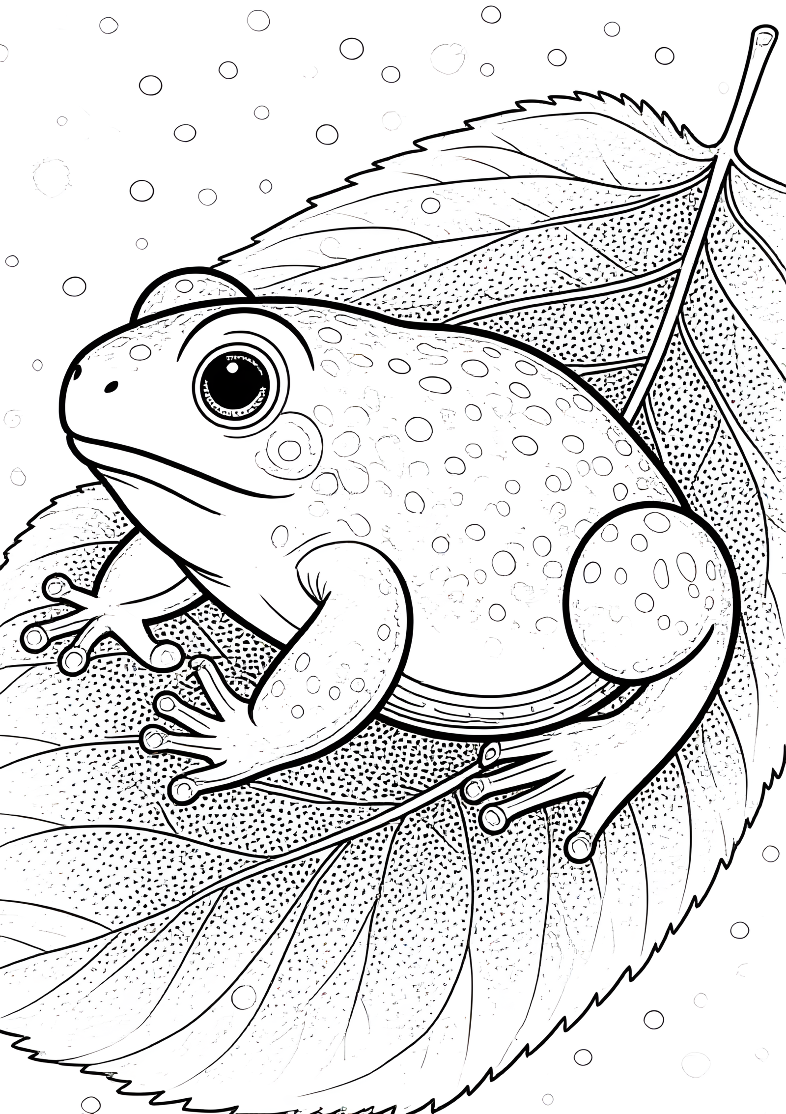 Coloriage GRENOUILLE TOMATE GONFLÉE SUR FEUILLE, variante 3
