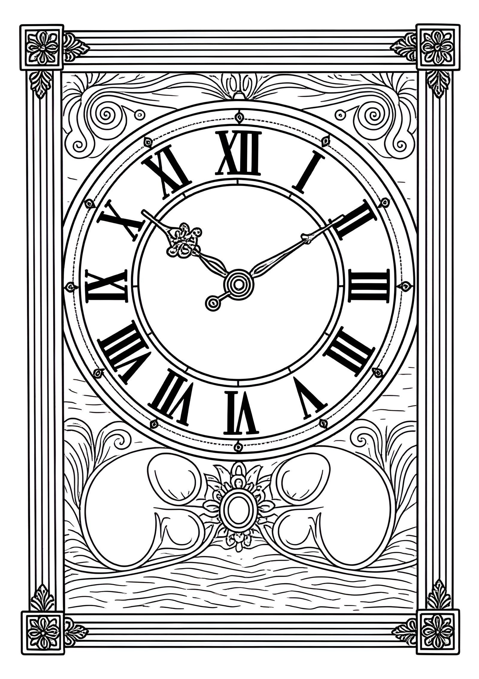Coloriage Horloge d’édifice à chiffres romains, variante 3