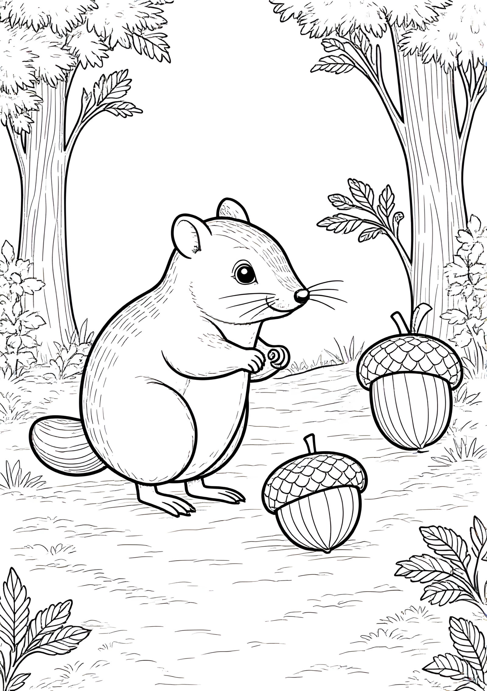 Coloriage Tamia Remplissant un Tronc de Glands, variante 3