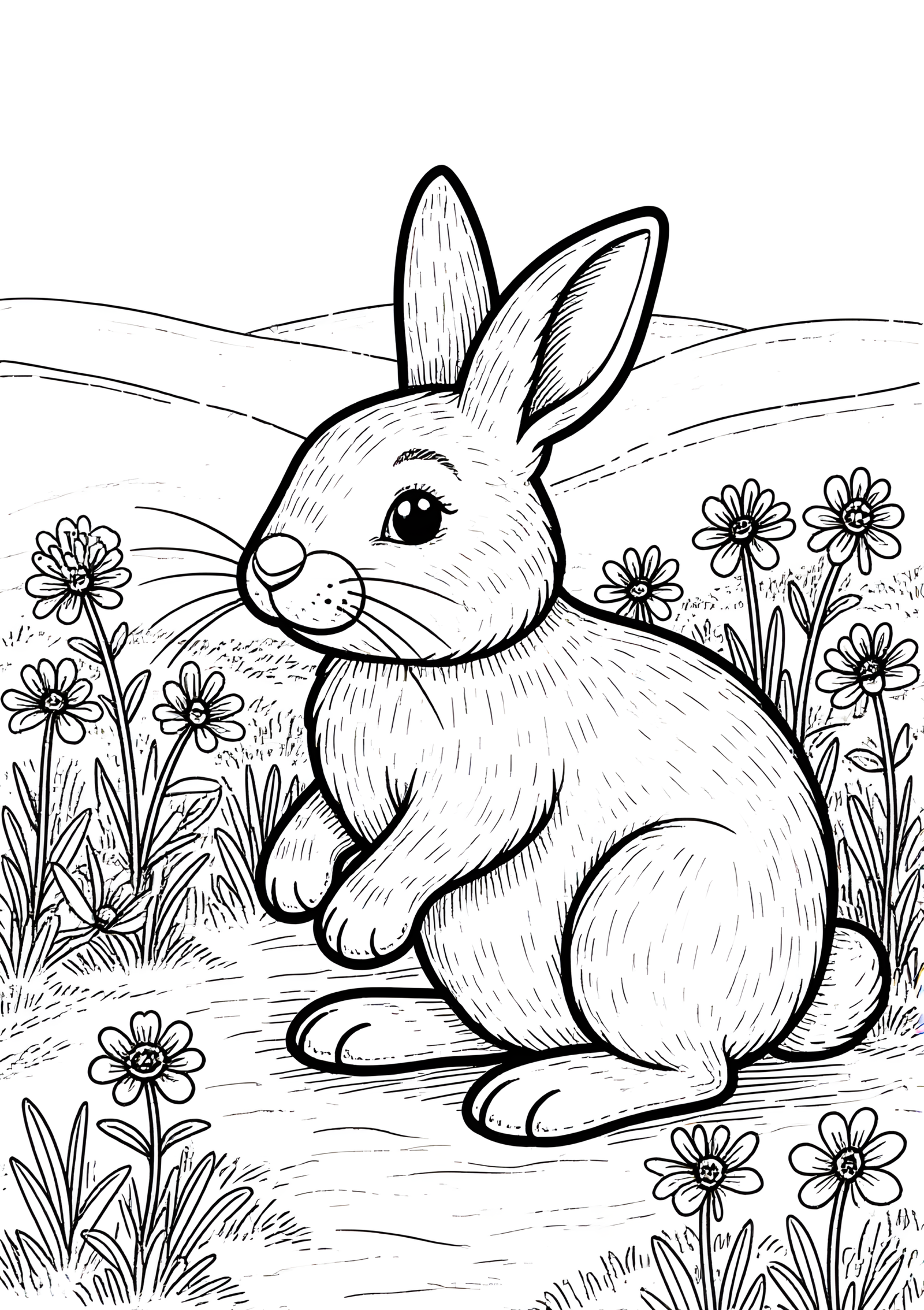 Coloriage Lapin Se Lavant Les Oreilles, variante 3