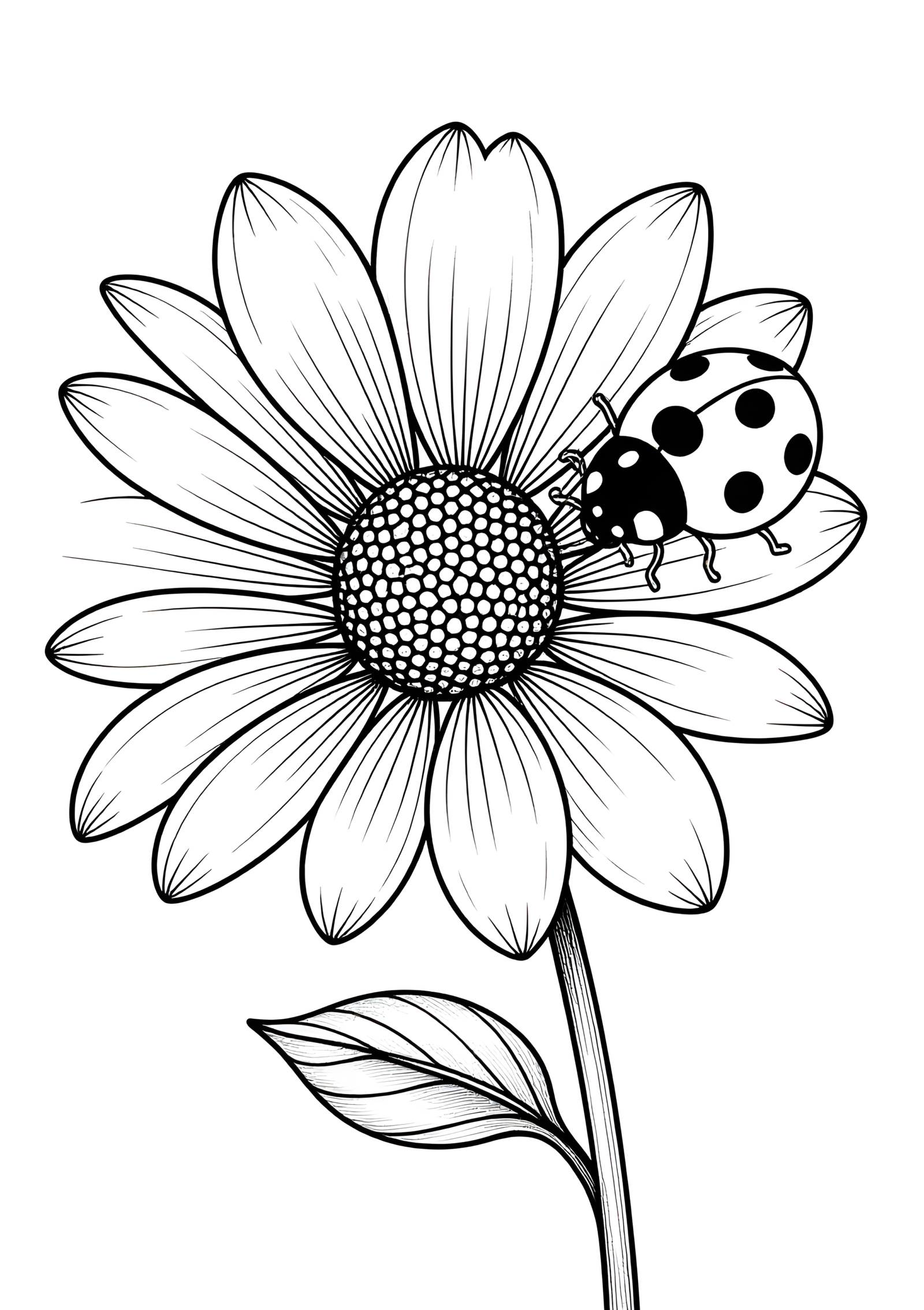Coloriage Coccinelles sur Pâquerette, variante 3