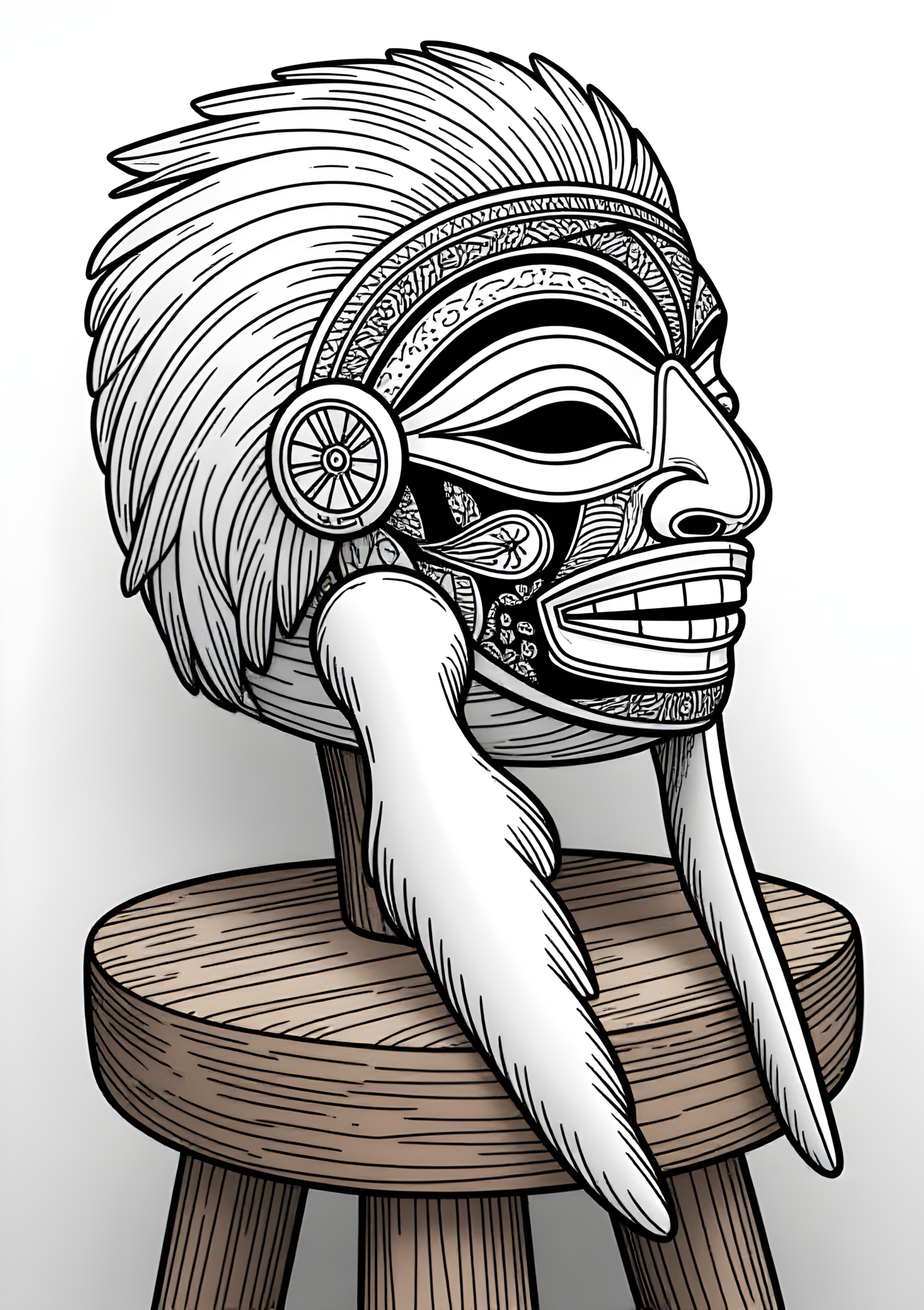 Coloriage Masque Inuit Sculpté en Fanon, variante 3