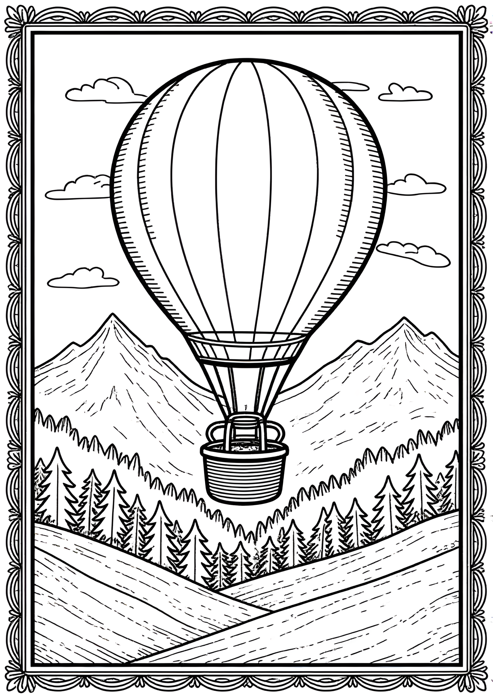 Coloriage Ballon au-dessus de la Forêt d’Automne, variante 3