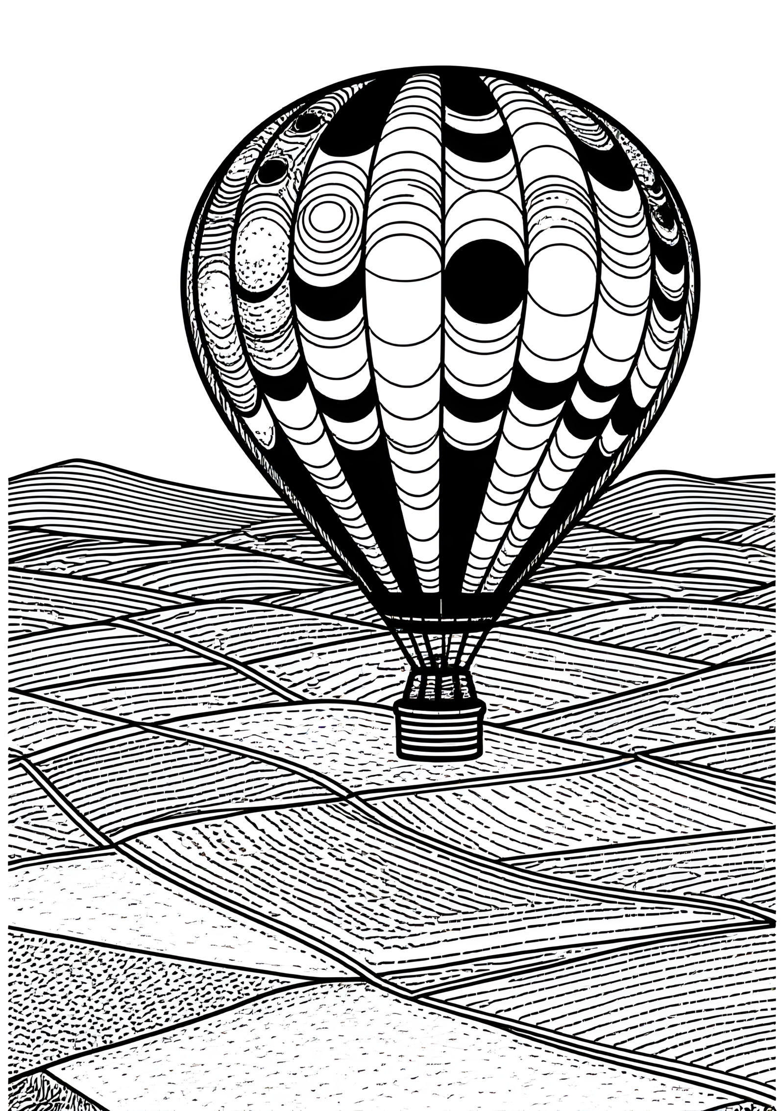 Coloriage Montgolfière au-dessus d'un Canyon Désertique, variante 3