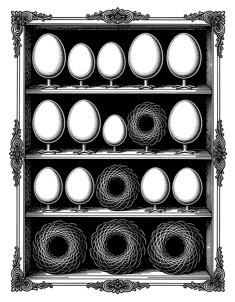 Coloriage Armoire de collection naturaliste aux nids d'oiseaux, variante 4