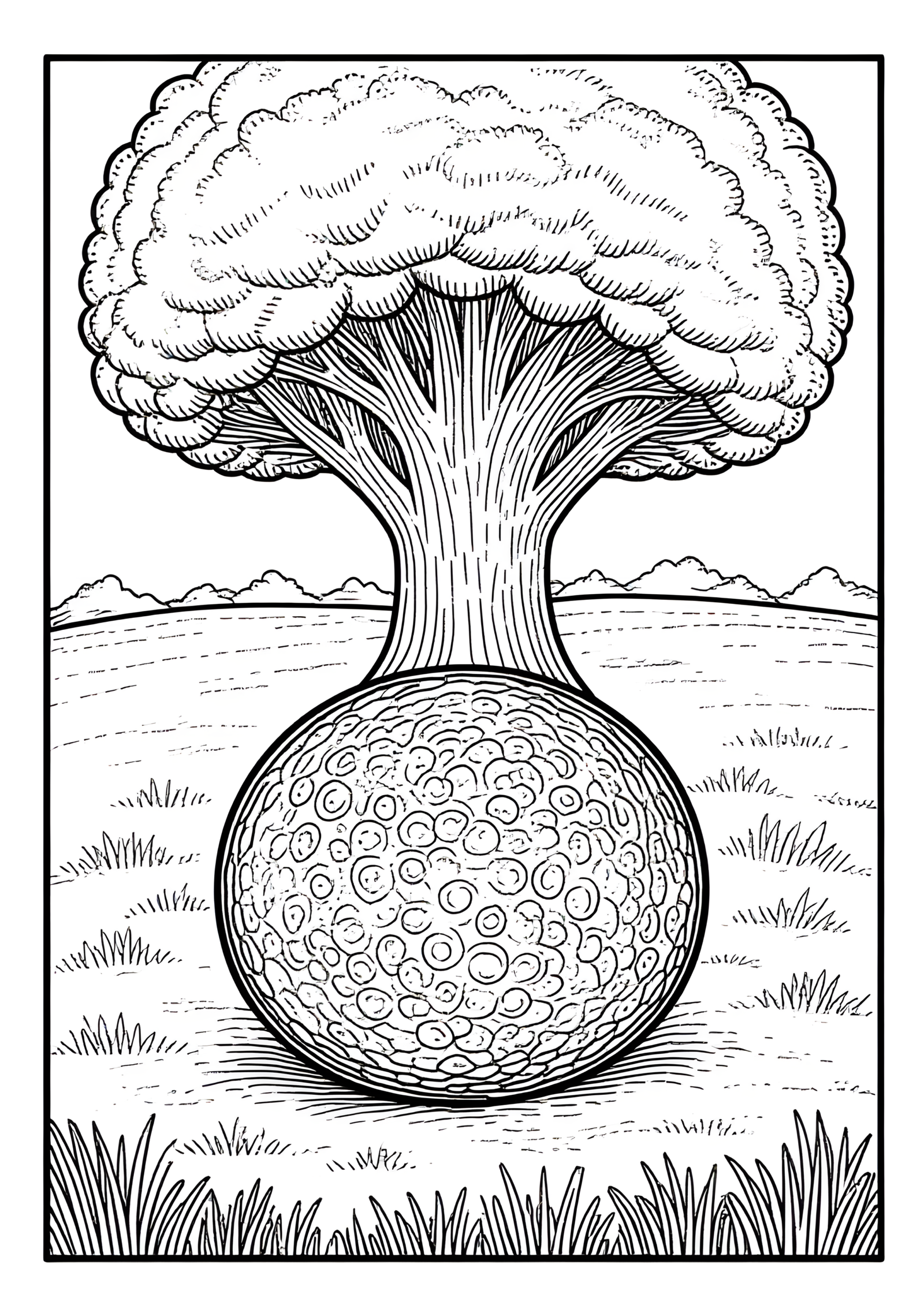 Coloriage Bille épineuse dans champ sec sous arbre, variante 4