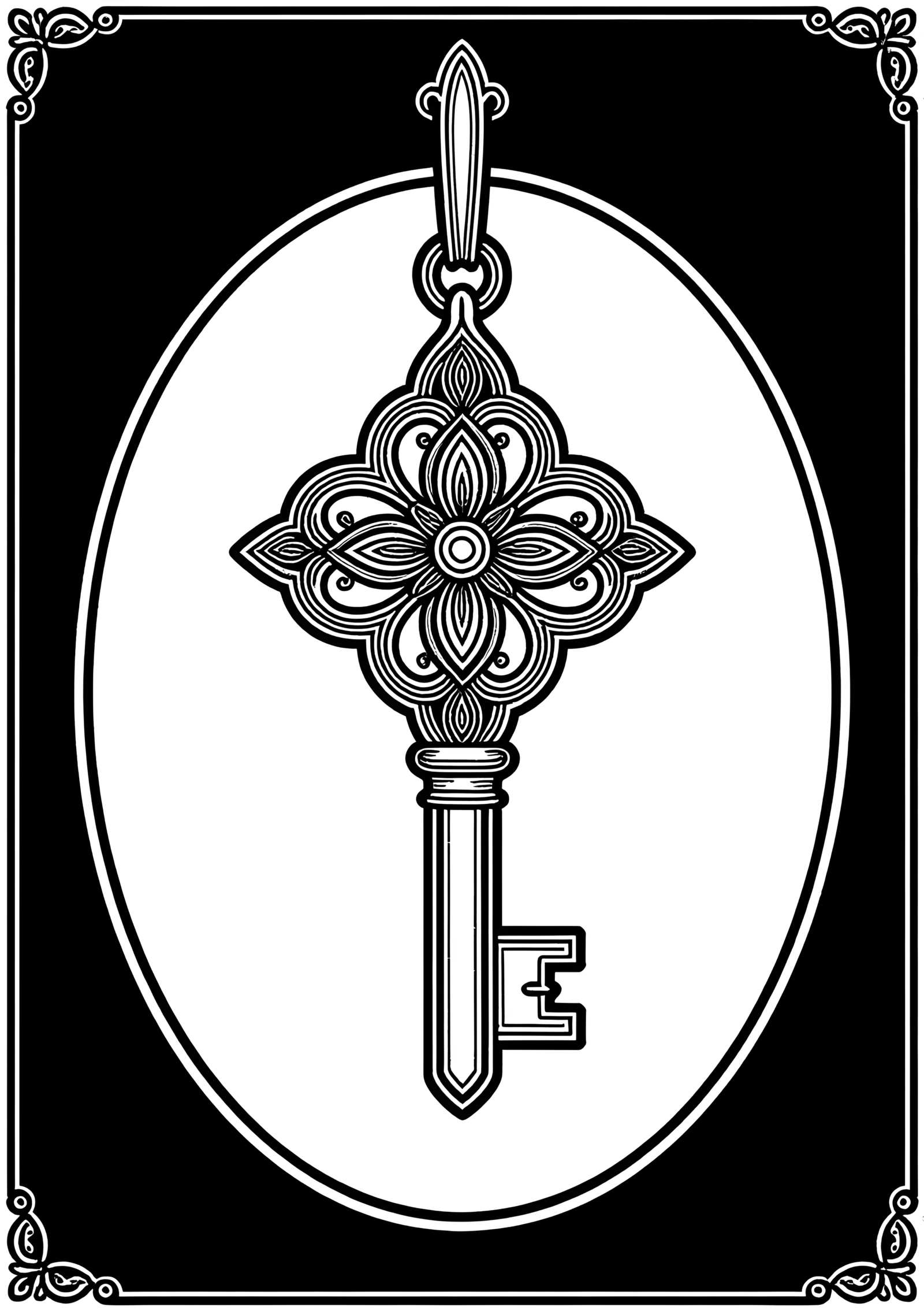 Coloriage Clé Monastique avec Ornement Quatrefoil Élégant, variante 4
