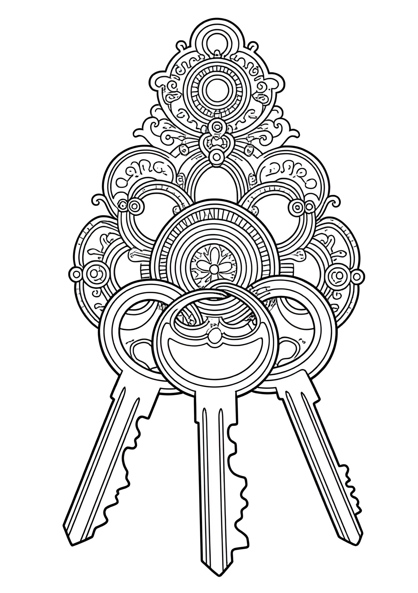 Coloriage Coffre-fort ancien avec cadran et clés, variante 4