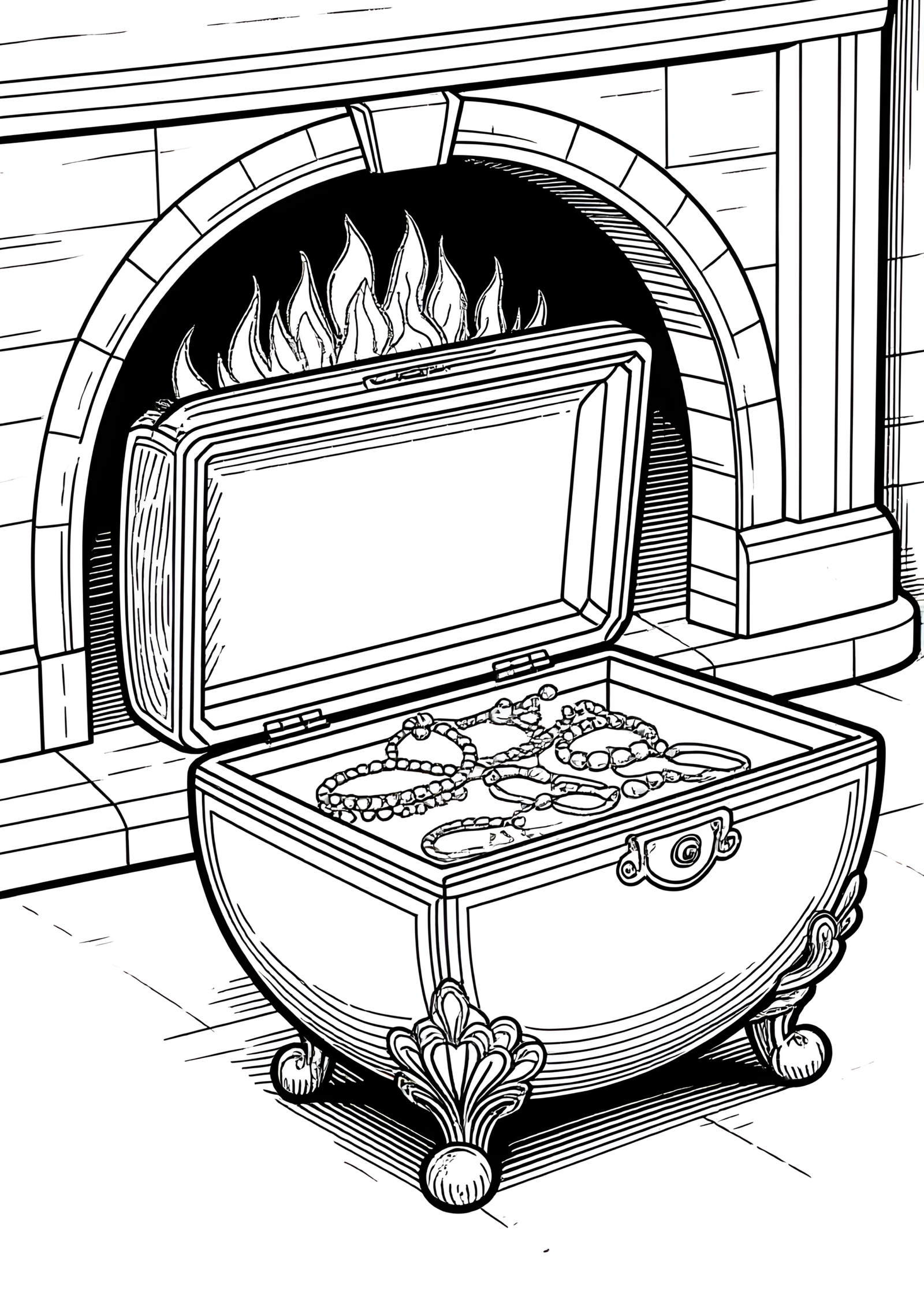 Coloriage Coffret à bijoux sur pieds boules, variante 4