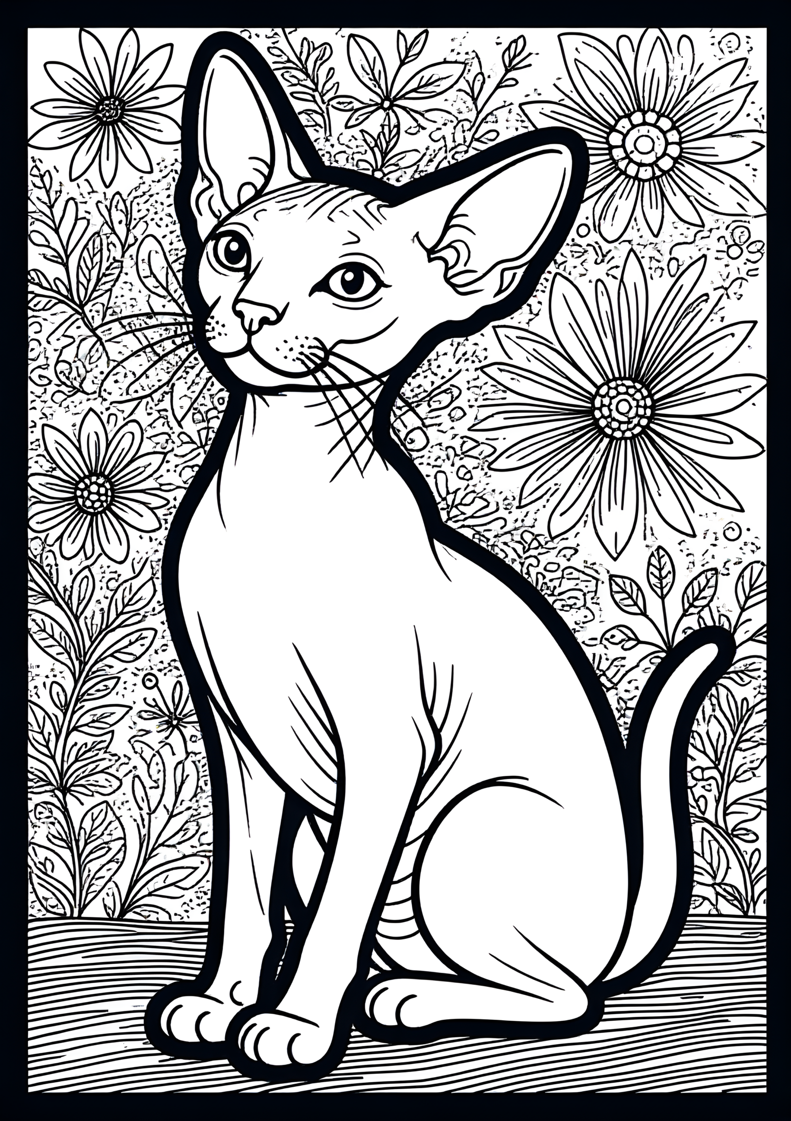 Coloriage Chat Peterbald Illustration À Colorier Simple, variante 4