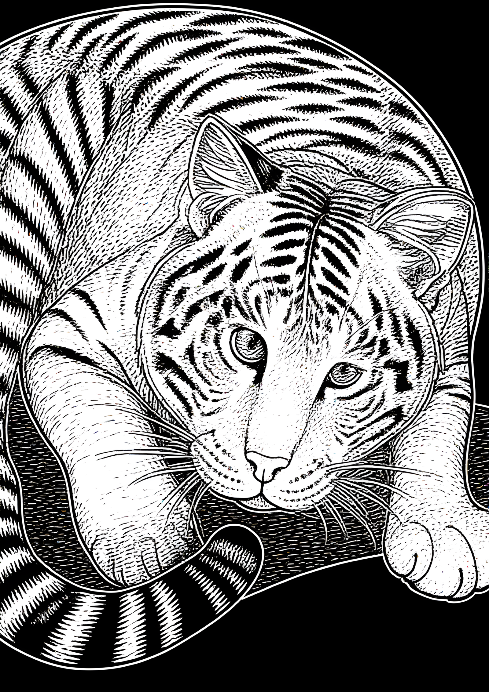 Coloriage Chaton Toyger Rayures Motif Simple, variante 4