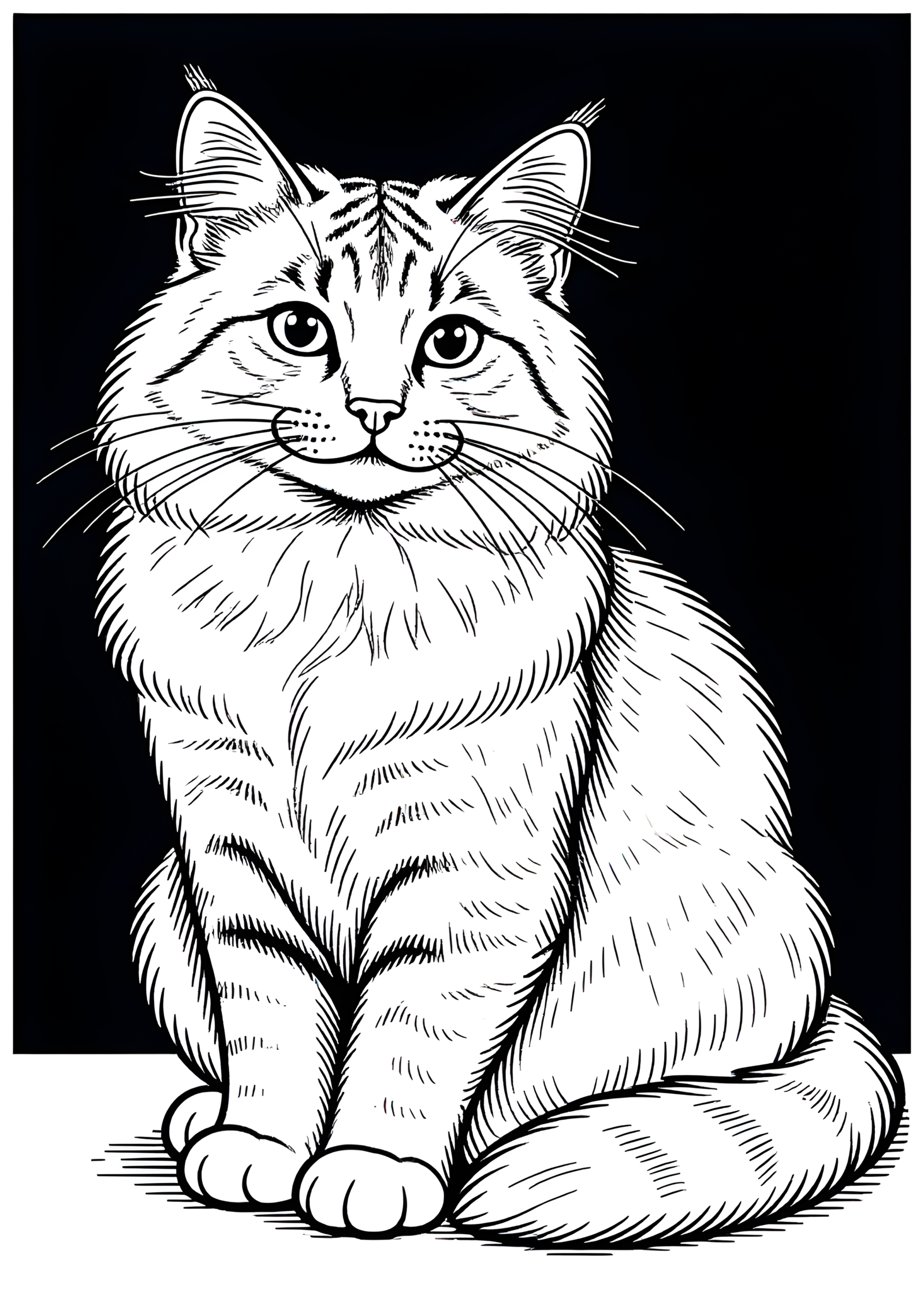 Coloriage Somali Chat Assis Motif Simple Noir Blanc, variante 4