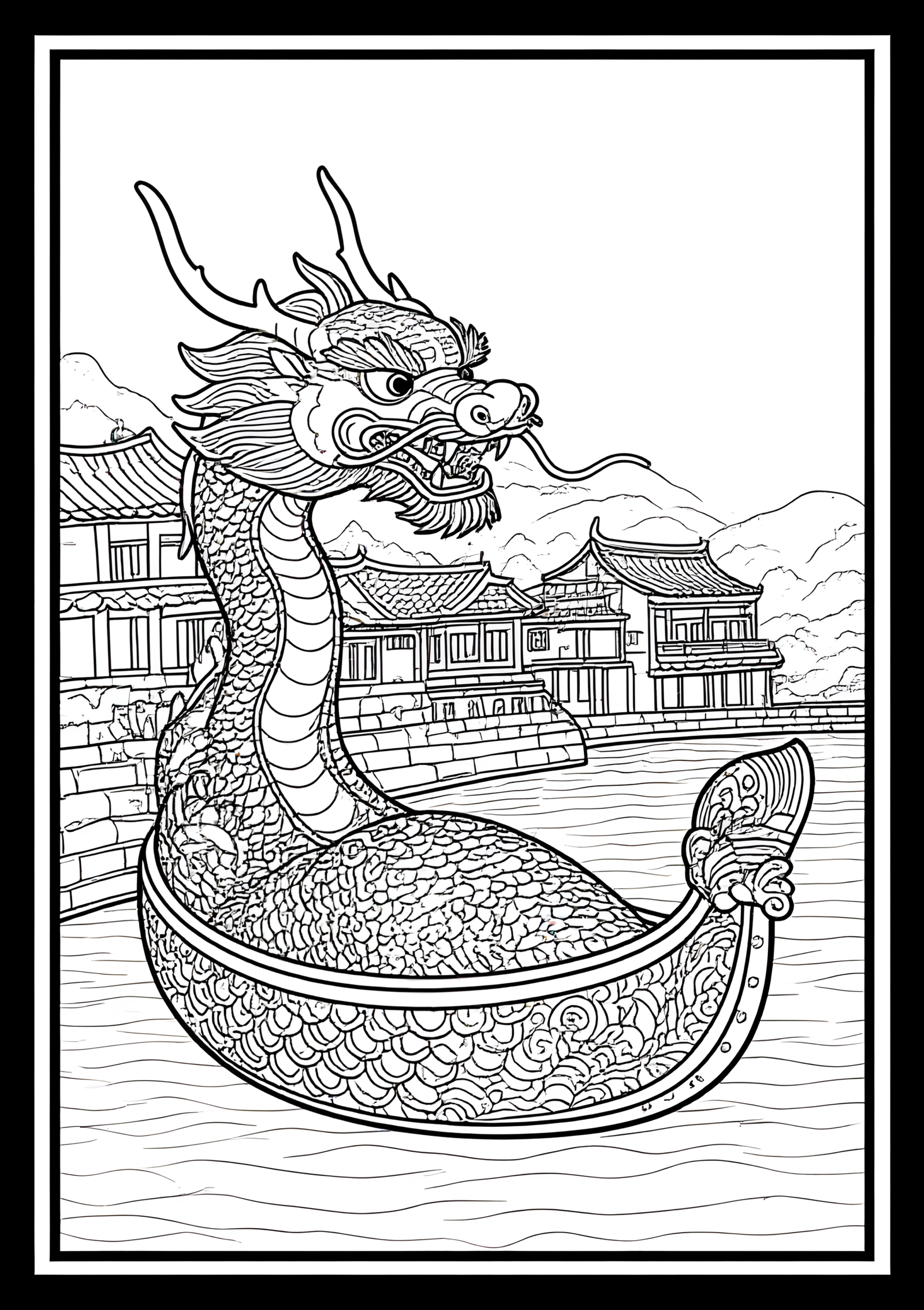 Coloriage Embarcation chinoise dragon-boat, variante 4