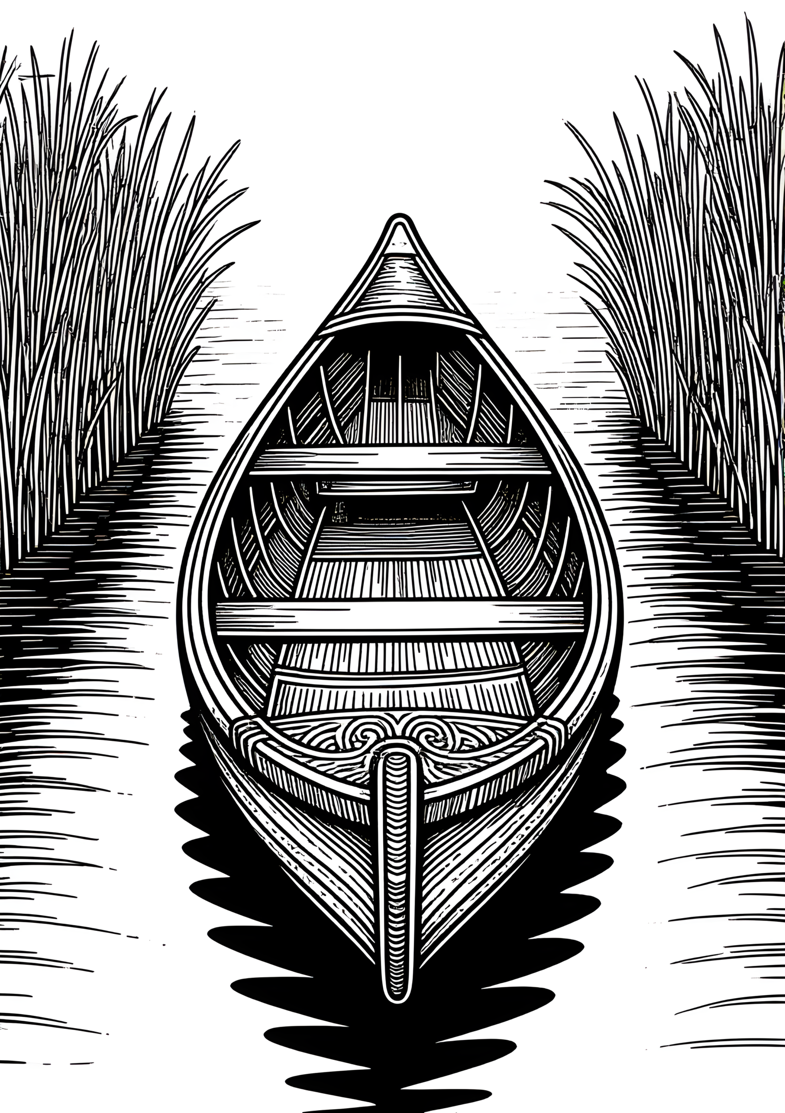 Coloriage Barque sculptée amérindienne, variante 4