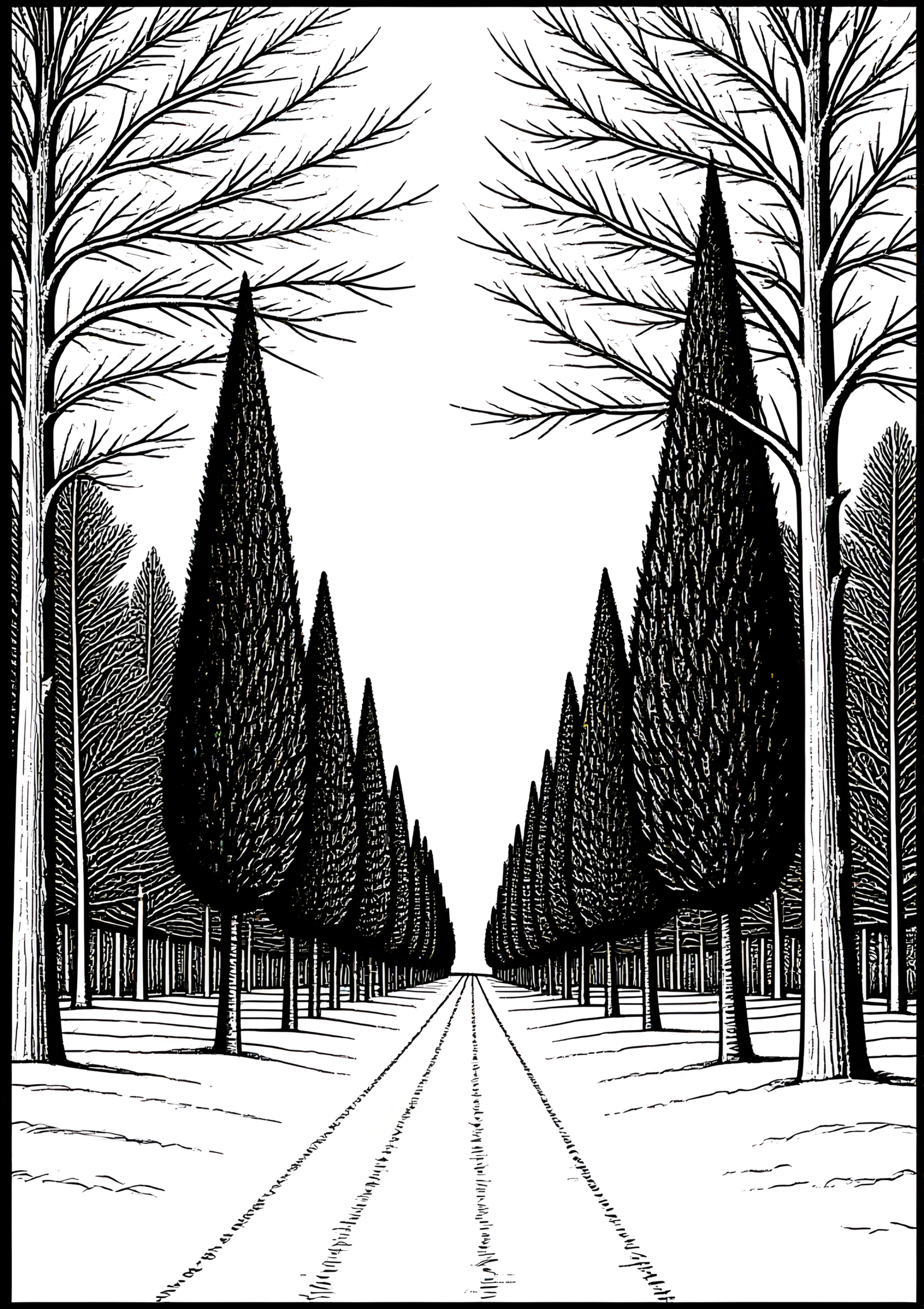 Coloriage Canal d’Hiver dans la Brume, variante 4
