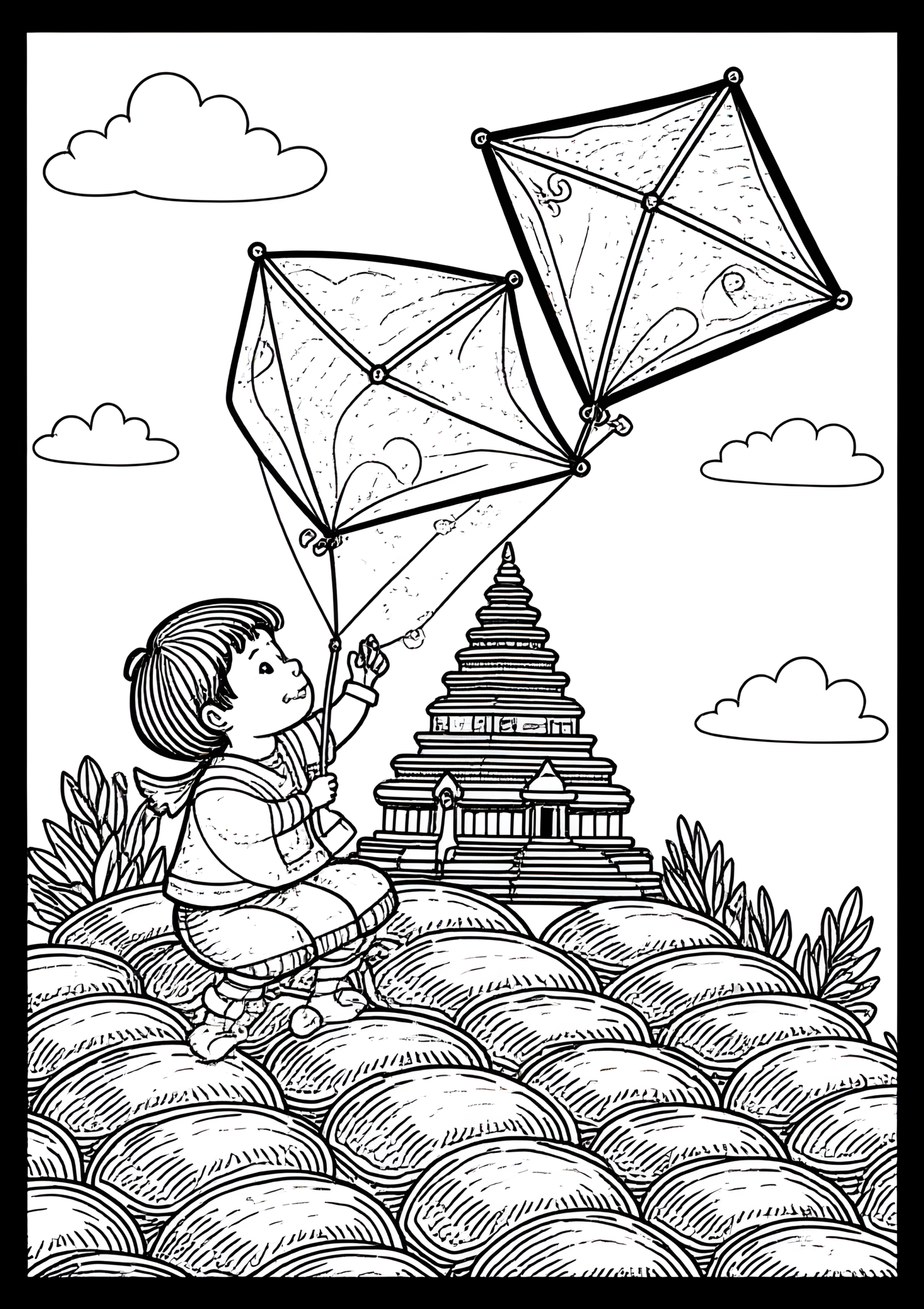 Coloriage Cerf-Volant Indonésien En Fête, variante 4