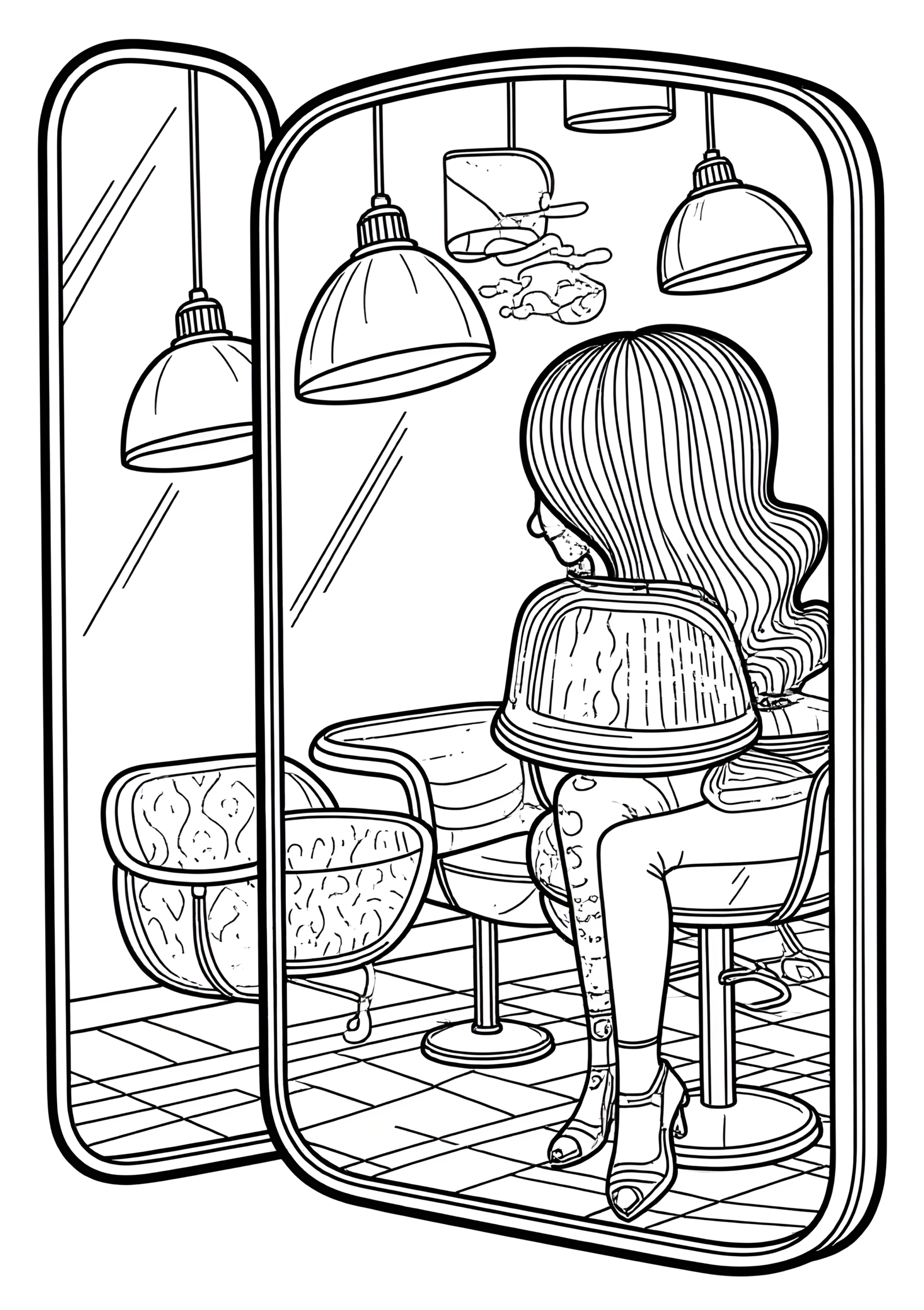 Coloriage Miroir De Salon Avec Reflet De Coiffure, variante 4