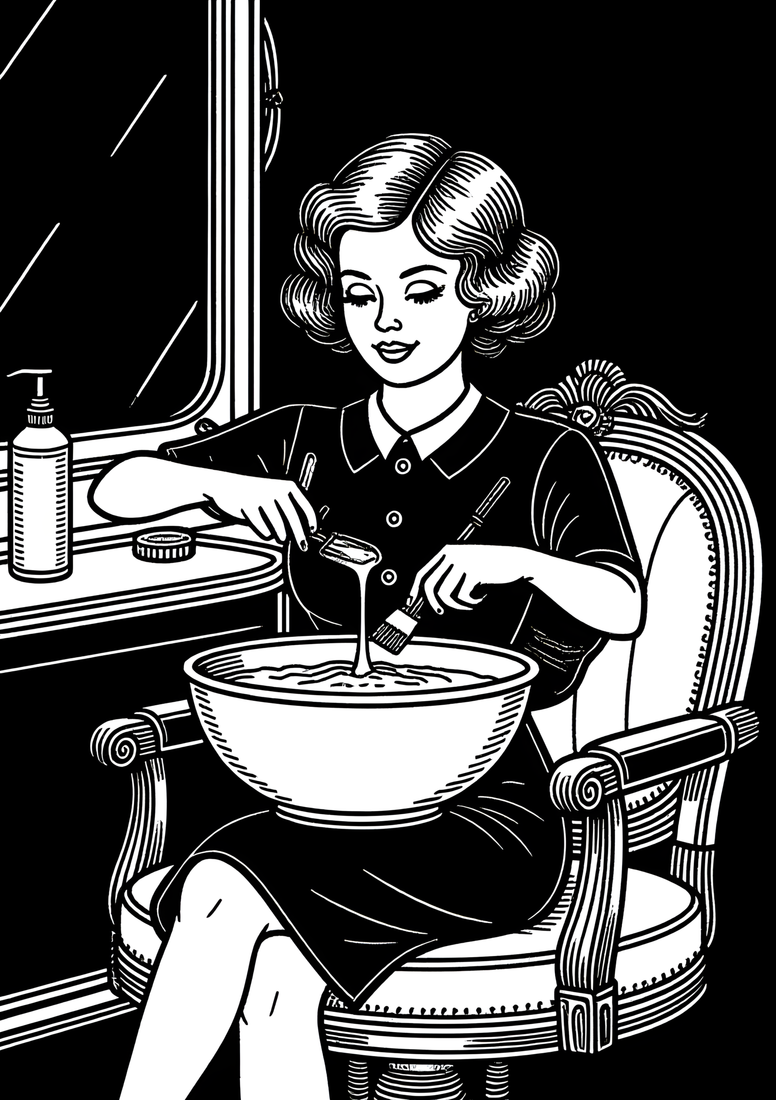 Coloriage Salon De Coiffure Vintage, variante 4