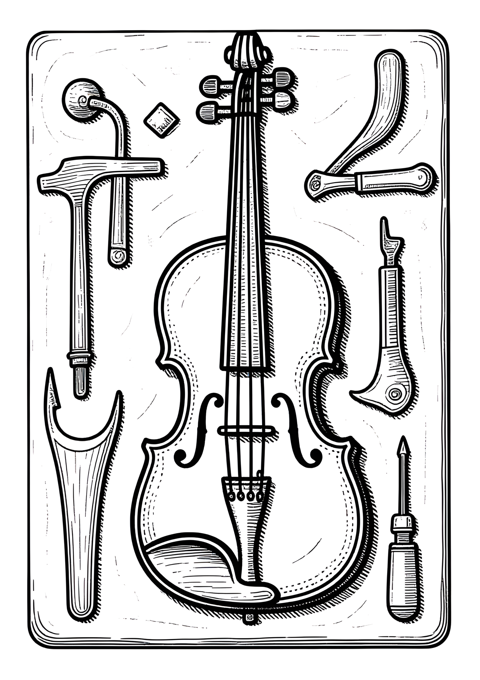 Coloriage atelier de lutherie, variante 4