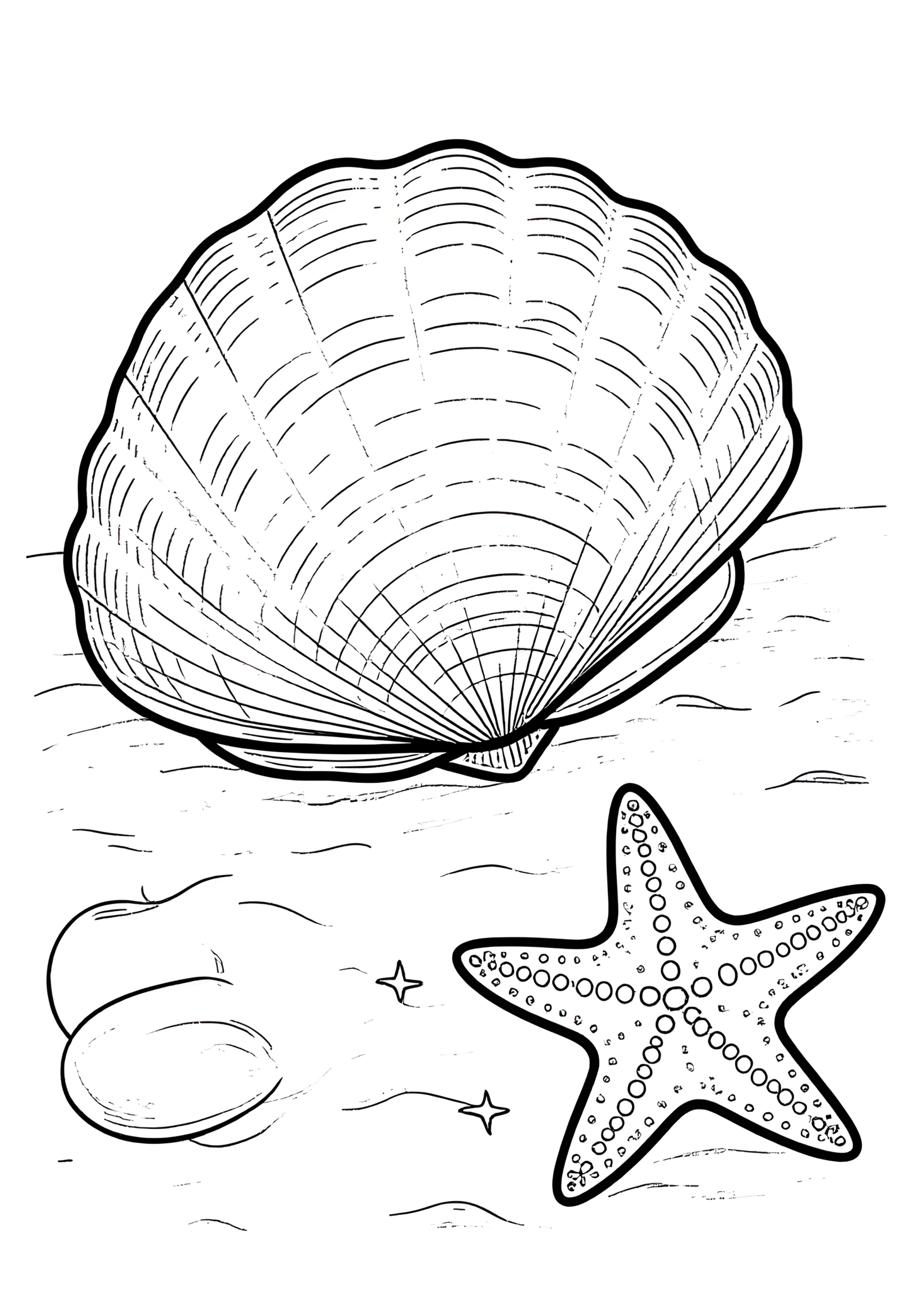 Coloriage Coquille Saint-Jacques Enfouie Dans Le Sable, variante 4