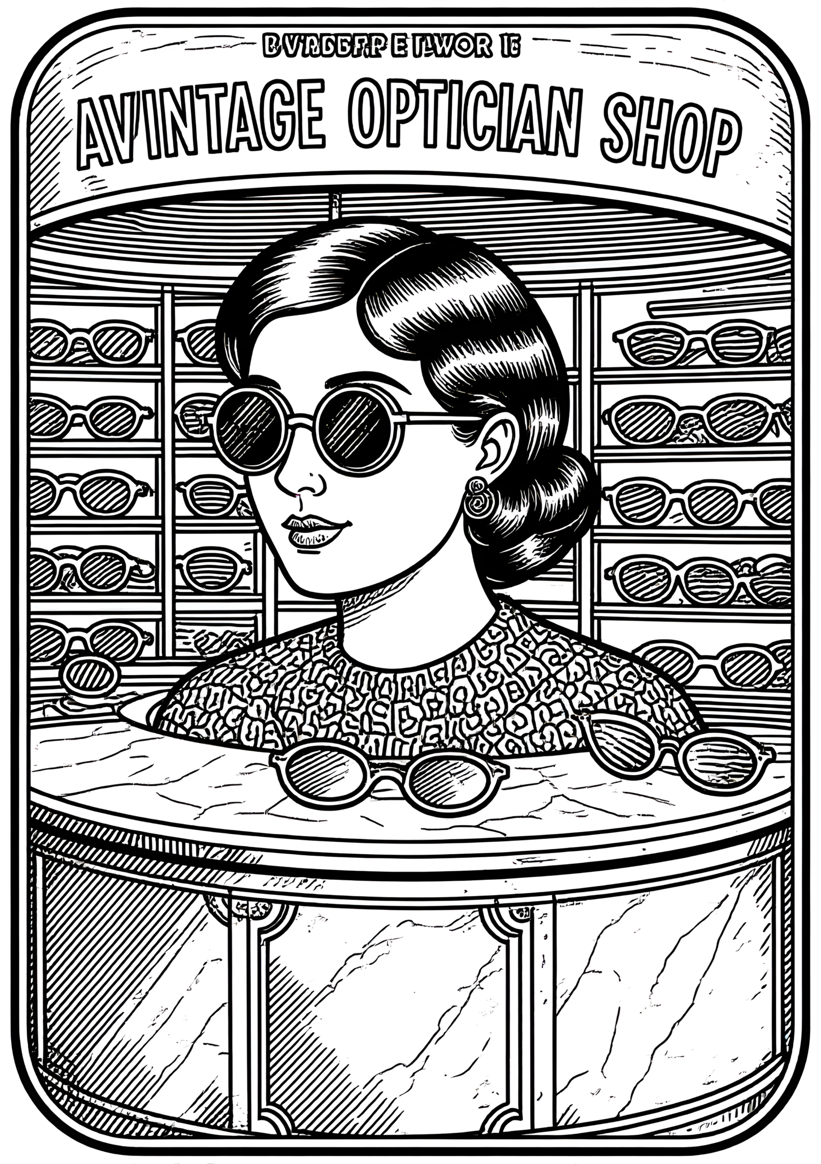 Coloriage Magasin D Opticien Vintage, variante 4