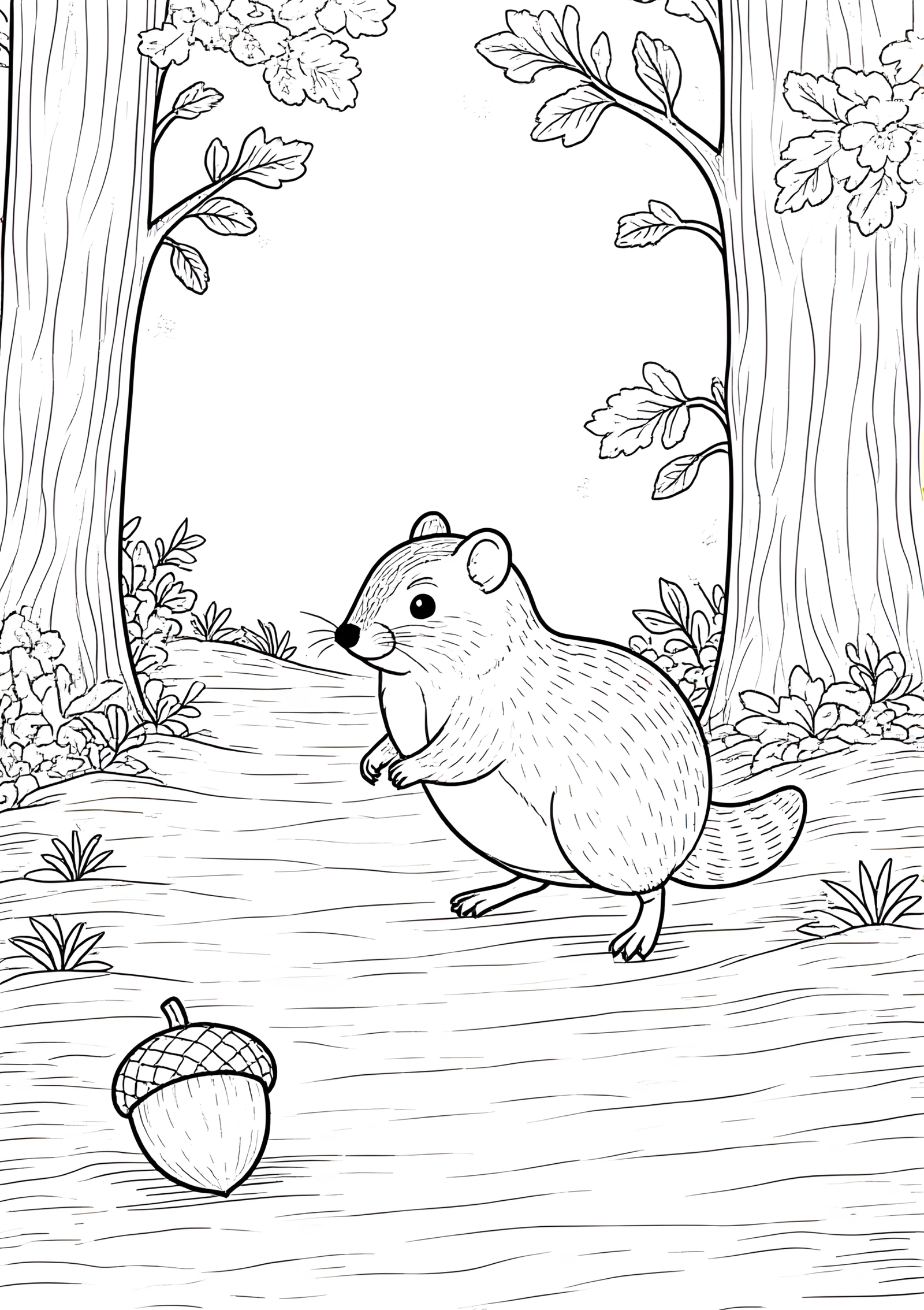 Coloriage Tamia Remplissant un Tronc de Glands, variante 4