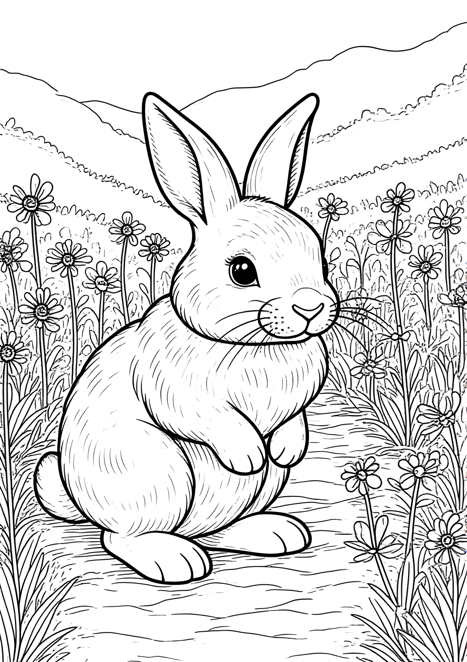 Coloriage Lapin Se Lavant Les Oreilles, variante 4