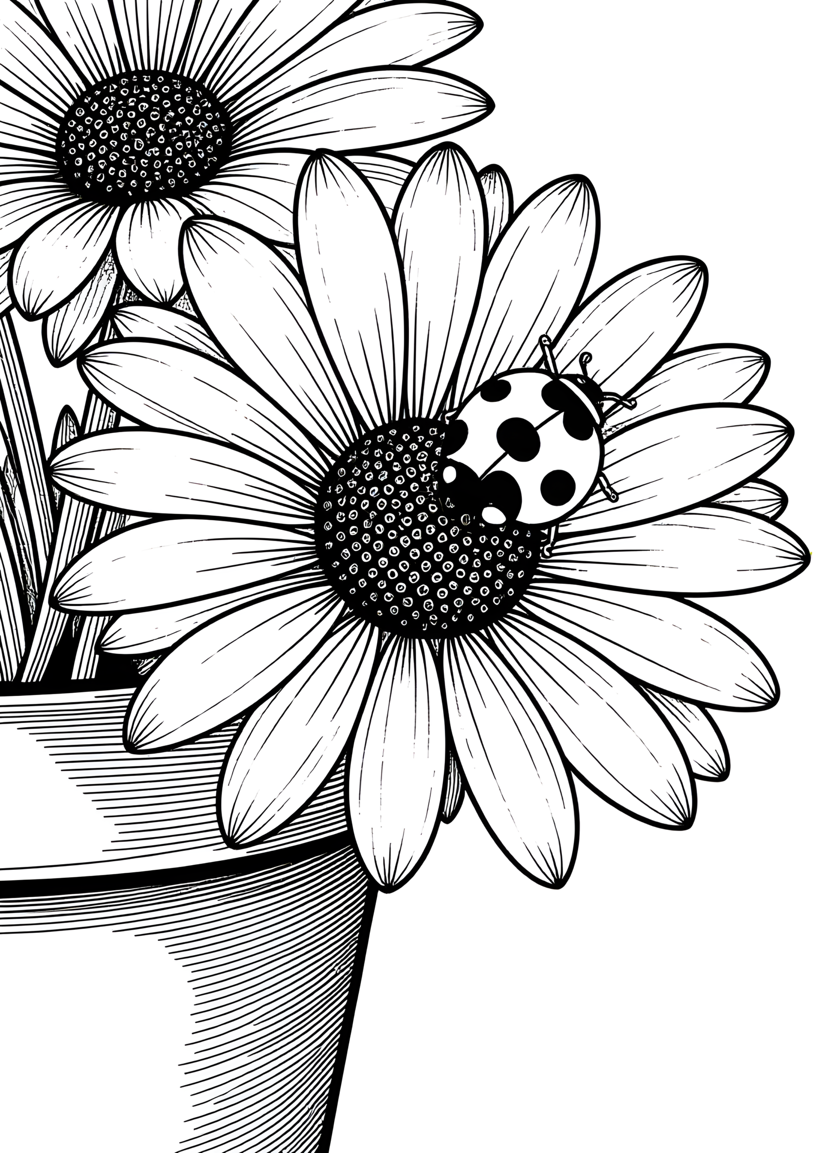 Coloriage Coccinelles sur Pâquerette, variante 4