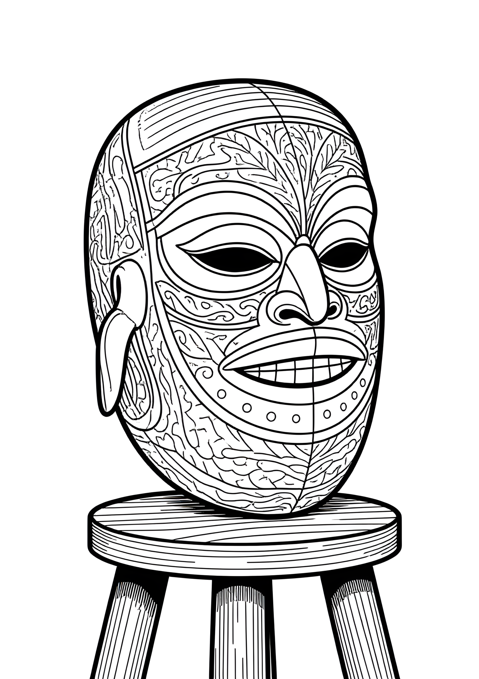 Coloriage Masque Inuit Sculpté en Fanon, variante 4