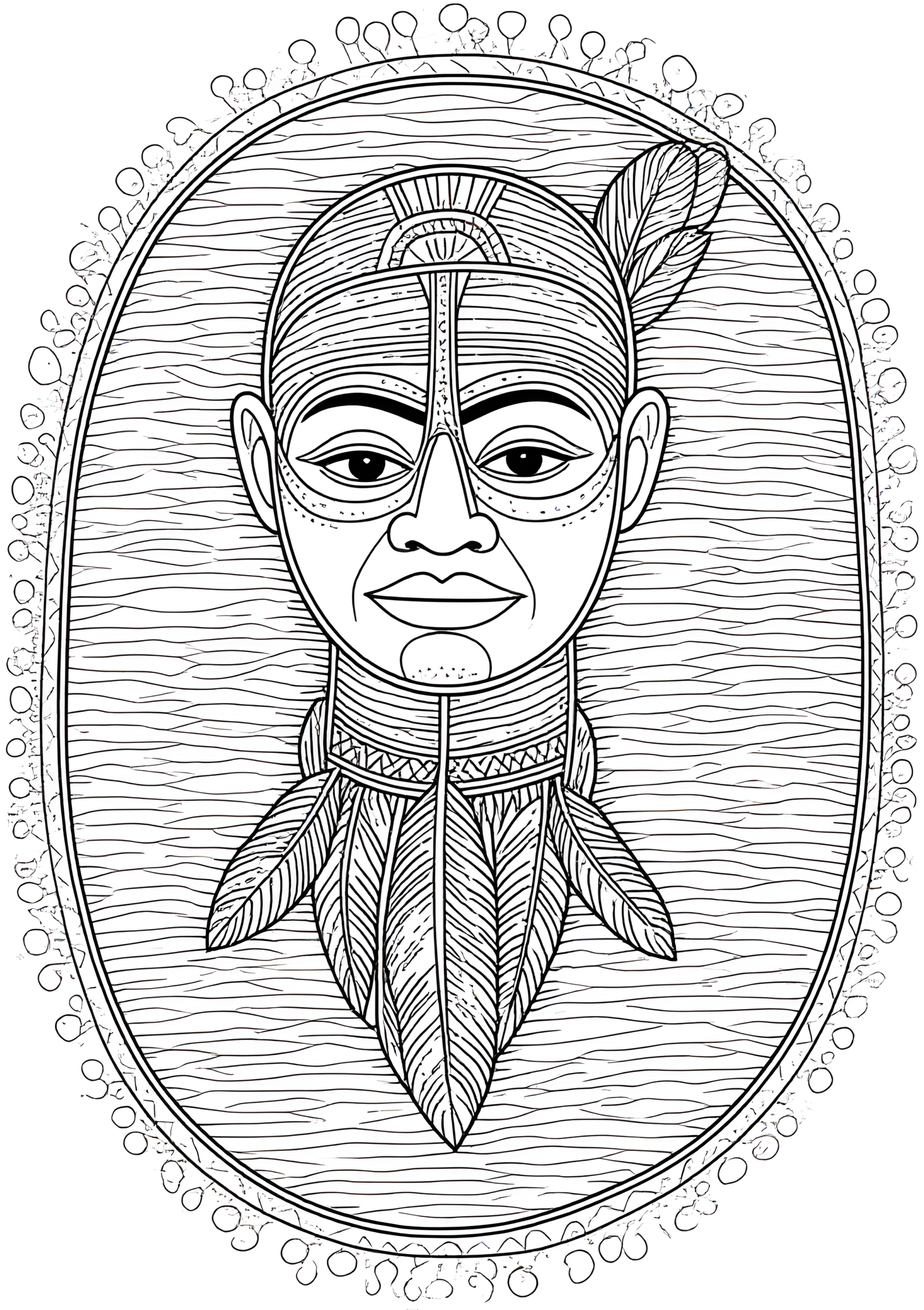 Coloriage Masque Papou en Écorce et Plumes, variante 4