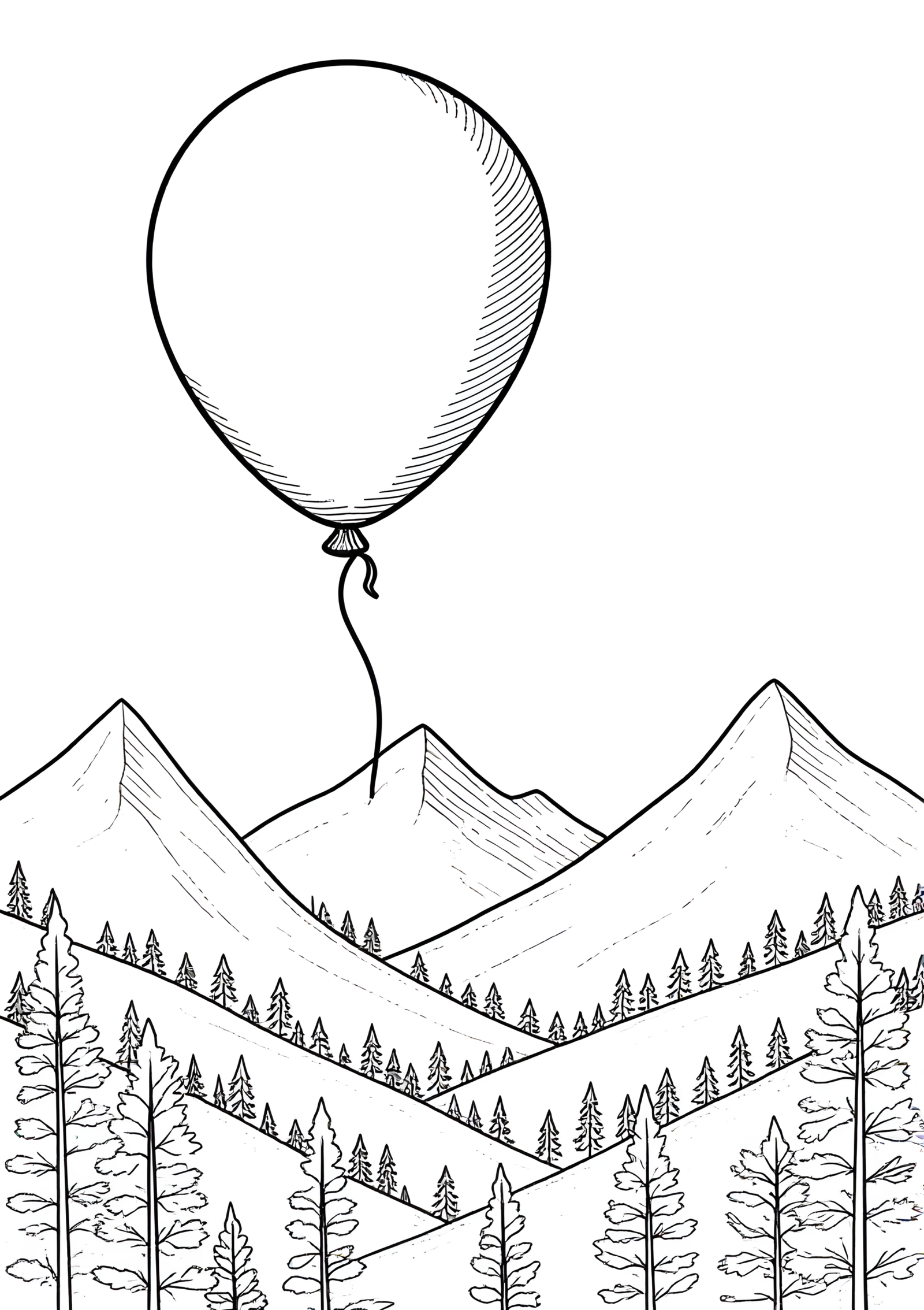 Coloriage Ballon au-dessus de la Forêt d’Automne, variante 4