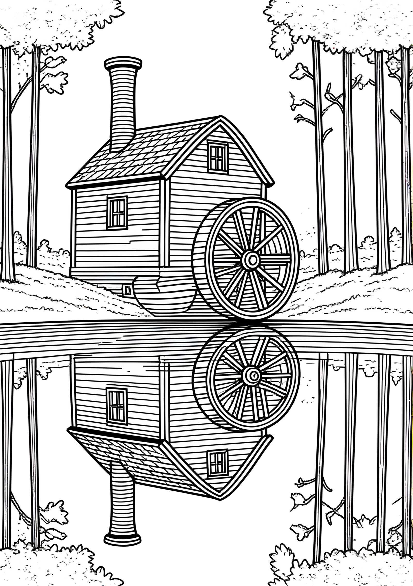 Coloriage Moulin À Eau À Roue À Aubes, variante 4