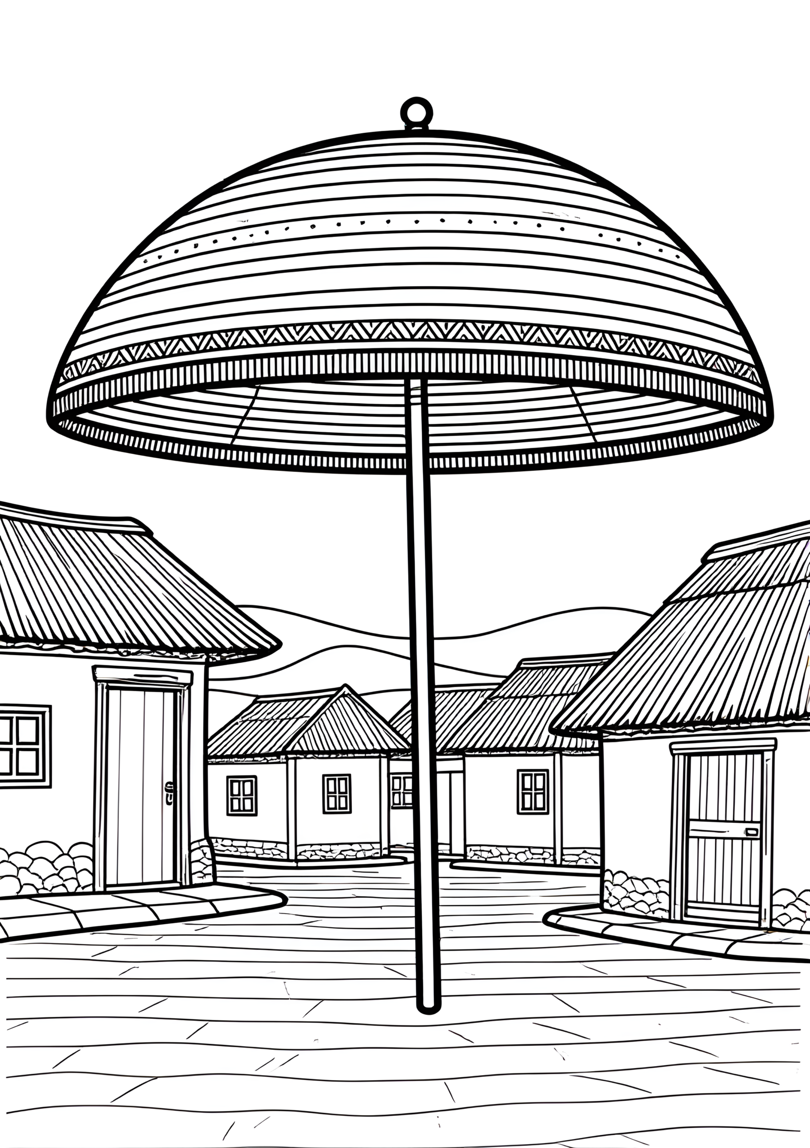 Coloriage Parasol Africain Tressé sur Natte, variante 4