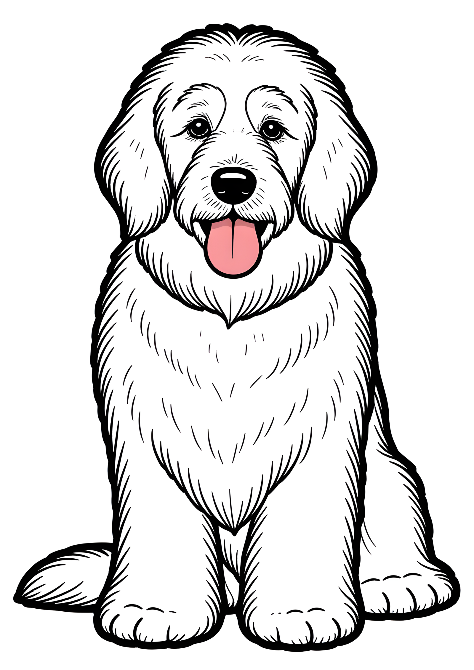 Coloriage Chien bouclé Old English Sheepdog, variante 2