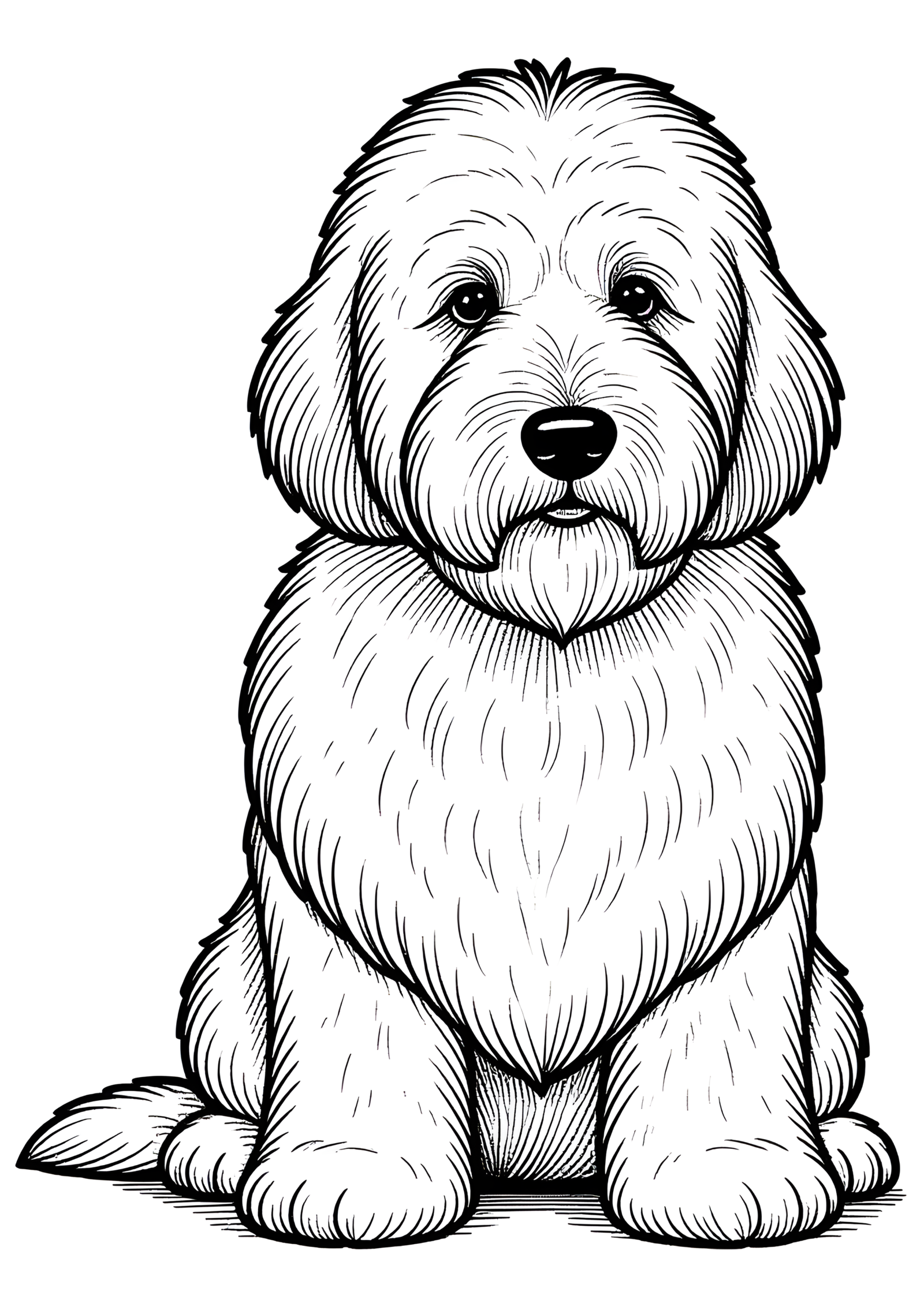 Coloriage Chien bouclé Old English Sheepdog, variante 3