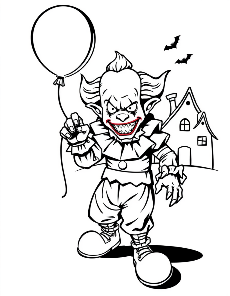 Coloriage clown au ballon sinistre à imprimer